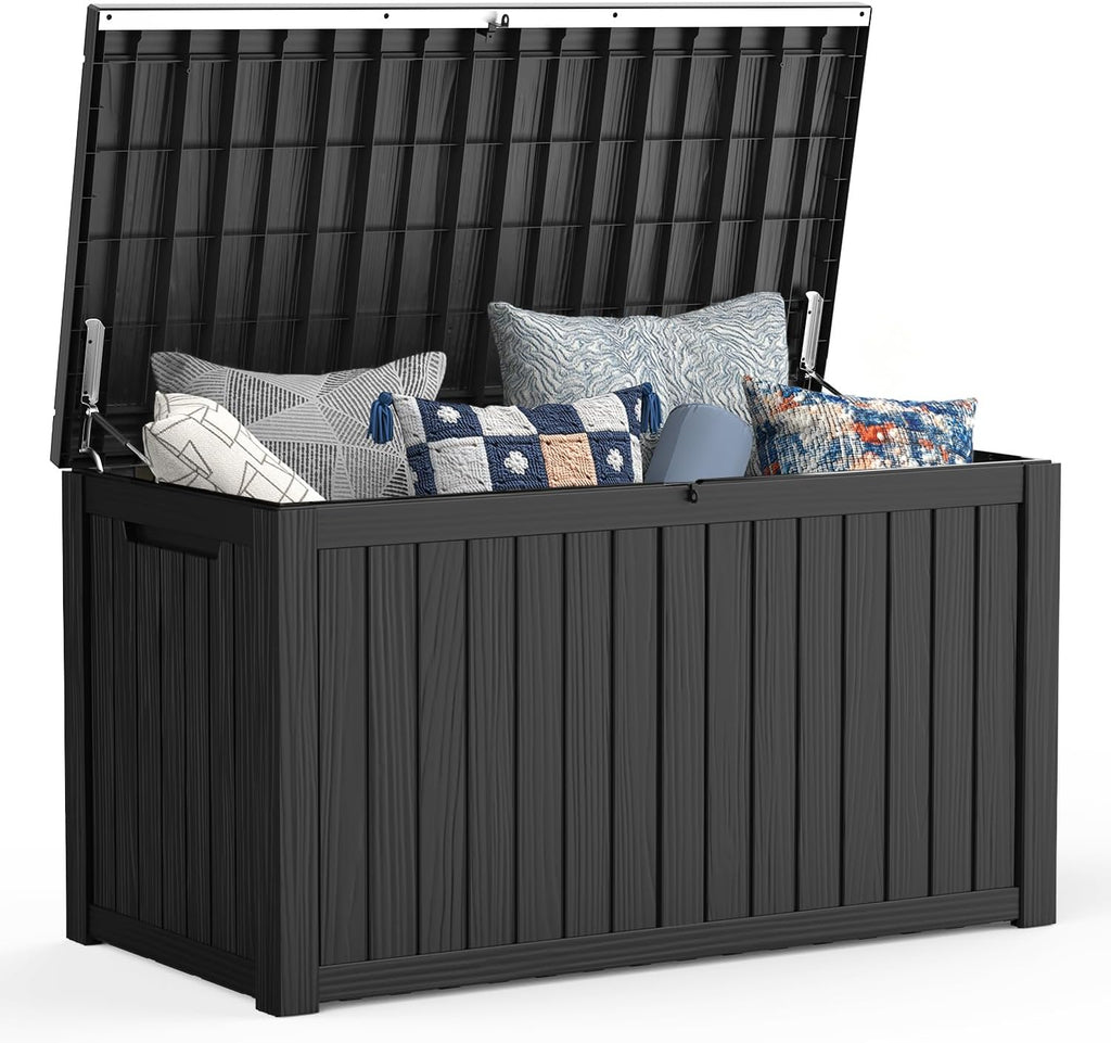 Mars Villa 180 Gallon Outdoor Storage Box Waterproof, Extra Large Resin Deck Box, Outside Storage Bin for Patio Furniture Cushion, Pool Supply, Sports Gear, UV Resistant and Weatherproof, Black