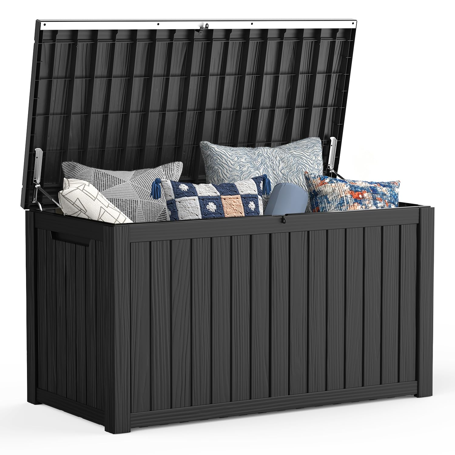 Mars Villa 180 Gallon Outdoor Storage Box Waterproof, Extra Large Resin Deck Box, Outside Storage Bin for Patio Furniture Cushion, Pool Supply, Sports Gear, UV Resistant and Weatherproof, Black