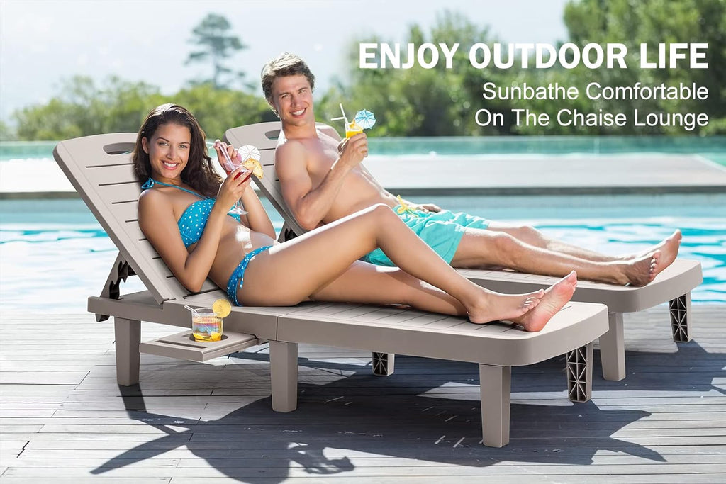 Outdoor Chaise Lounge Set of 4, Waterproof Resin Lounge Chairs for Outside w/Adjustable 5 Positions All Weather Use Recliner Chair for Patio, Poolside, Beach, Yard, Grey