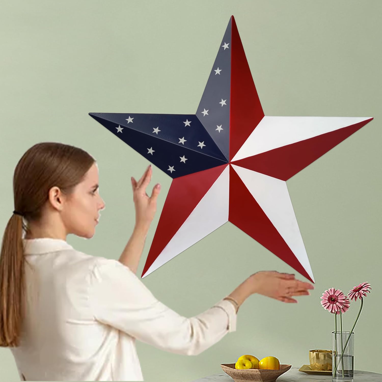 JoyEvy 23.4" American Barn Star US Flag Stars Indoor Outdoor Decor, Metal Patriotic Star Wall Decoration, Texas Stars for Outside Rustic Vintage Western Country Home Farmhouse Wall Ornament