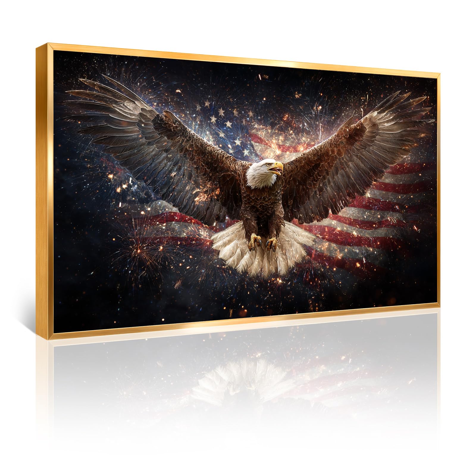 Azatyam American Flag Wall Art Patriotic Floral Picture USA Americana Decor Red White Rose Painting Wildflower Canvas Prints Vintage Country Style Artwork for Living Room Office Bedroom Wall Decor 16" x 24"
