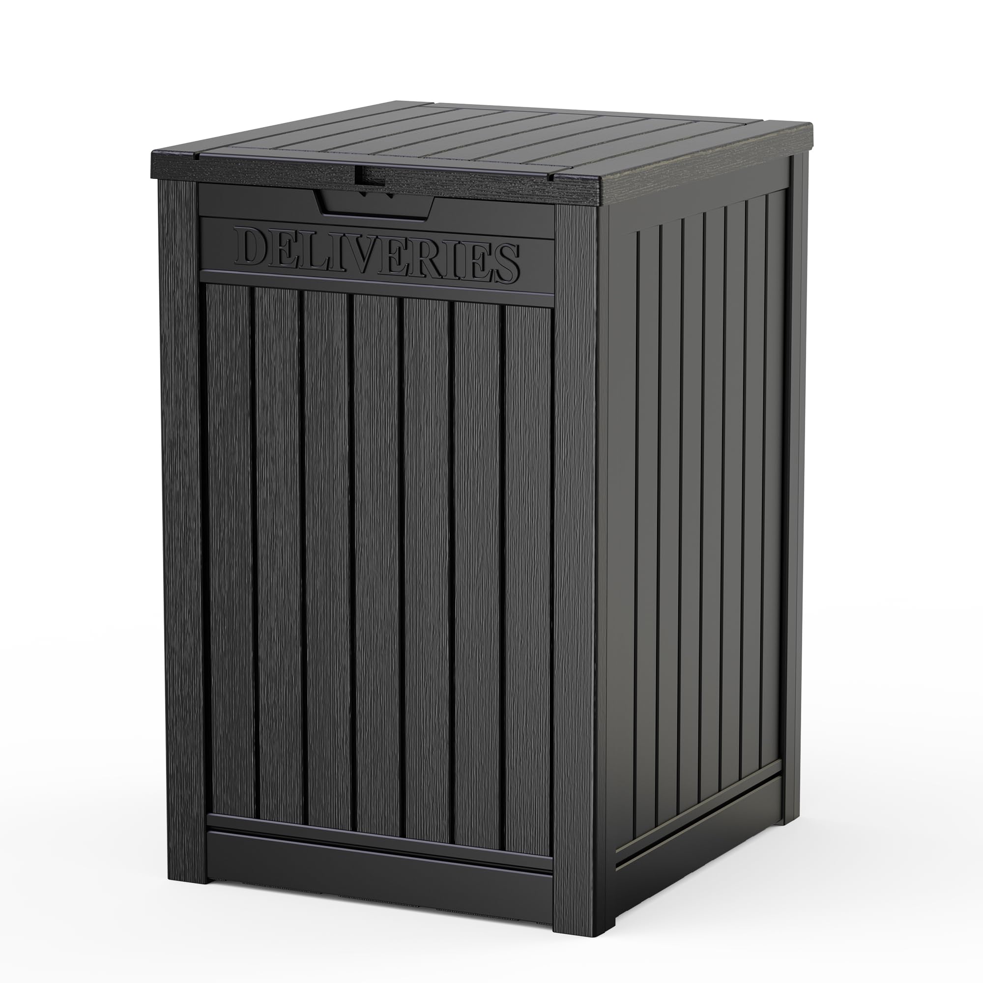 EasyUp 85 Gallon Outdoor Storage Box, Resin Waterproof UV-Resistant Deck Box, Reinforced Stability for Patio, Garden, and Poolside, Striped Black