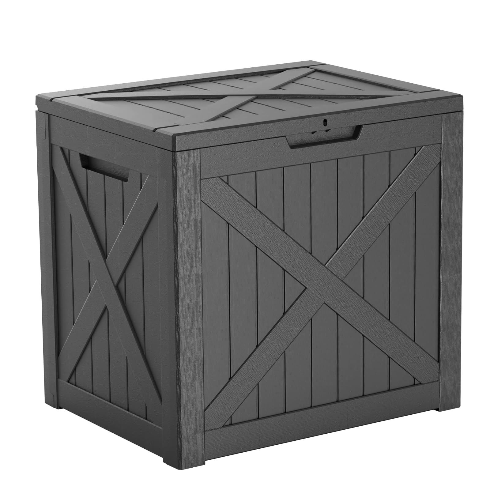 PatioZen 31 Gallon Wicker Pattern Resin Deck Box, Lockable Patio Outdoor Storage Box for Furniture, Garden Tools and Tools Storage, Waterproof Outside Storage Box (Grey)