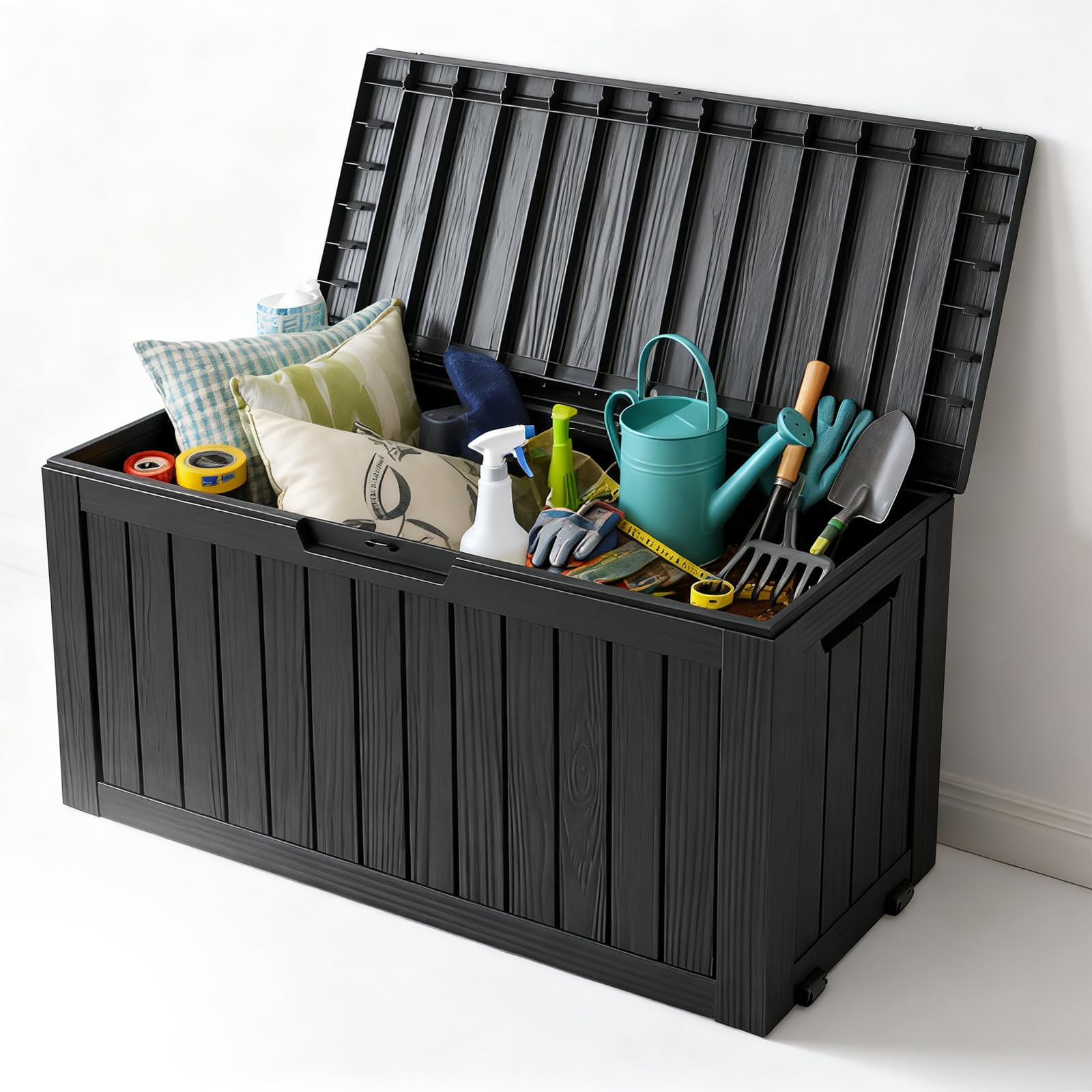 Zapdos 31 Gallon Outdoor Storage Box Deck Box for Indoor and Outdoor Use, Waterproof Resin Storage Bin for Package Delivery Patio Cushions Gardening Tools, Lockable, UV Resistant, Black