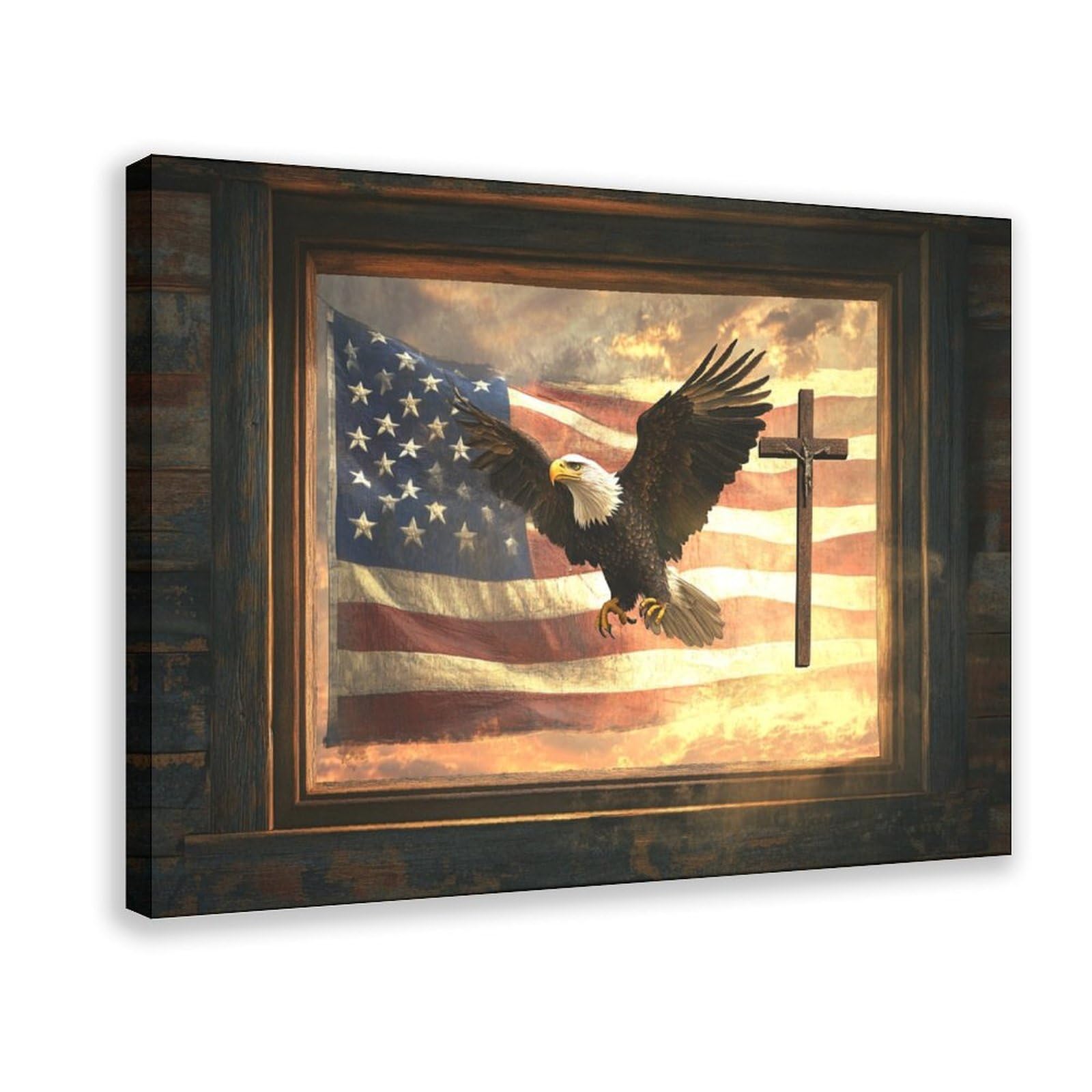UZWGG 1pcs Framed Wall Art Classic Farmhouse Pastoral Wall Decoration Red Old Barn Truck Canvas Print American Flag Decoration Painting Independence Day Gift Wrapped Canvas 24x36inch(60x90cm)