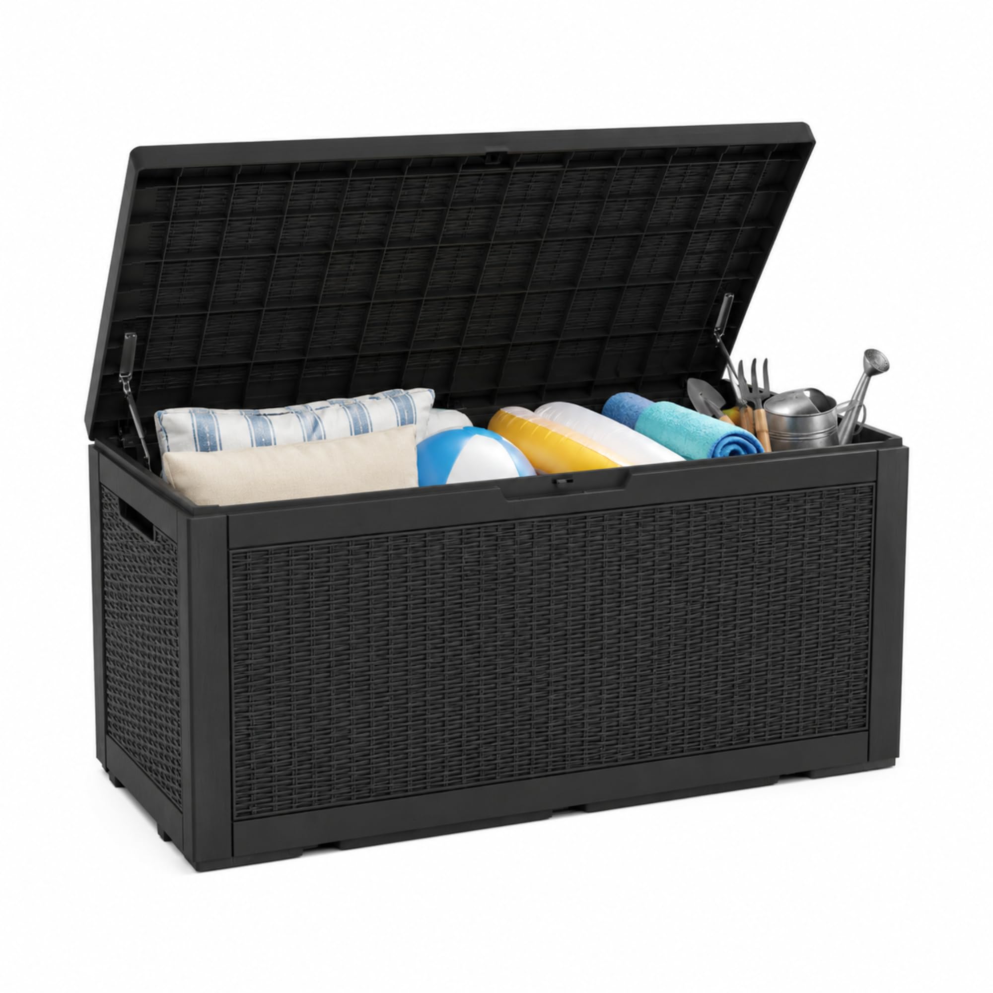 80 Gallon Deck Box with Wheels, Waterproof Resin Outdoor Storage, Easy Assembly, Rolling Bin for Patio Cushions, Pool Toys & Garden Tools, Brown