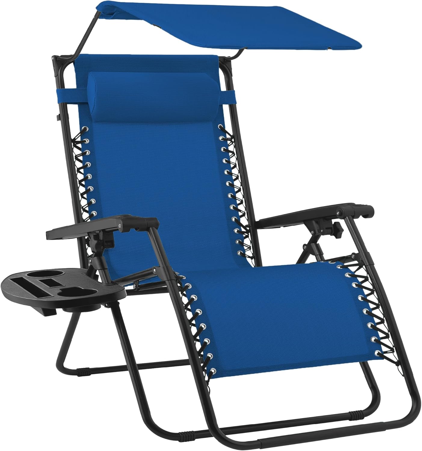 Best Choice Products Folding Zero Gravity Outdoor Recliner Patio Lounge Chair w/Adjustable Canopy Shade, Headrest, Side Accessory Tray, Textilene Mesh - Beige
