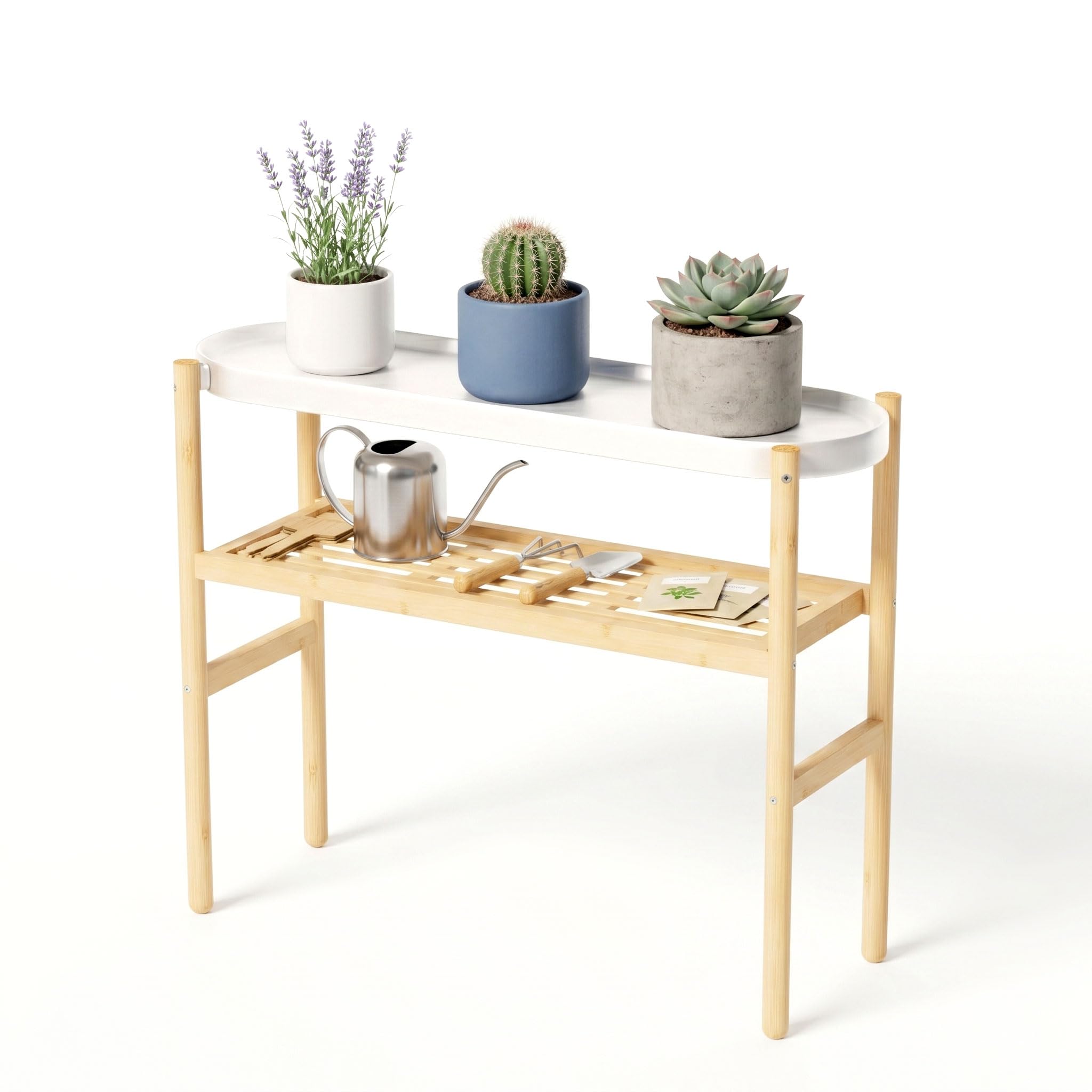 APRTAT Bamboo Plant Stand Indoor, Multi-Level 2 Tier Plant Shelf for Multiple Plants, Wooden Flower Pot Holder for Living Room, Balcony, Window & Patio, Holds 8 Pots, Natural Bamboo (4 Tier Shelf-2)