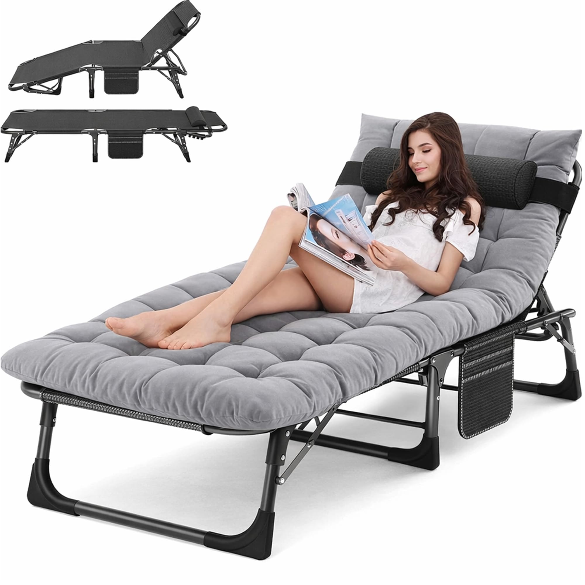 ABORON Chaise Lounge Chair,5 Positions Padded Outdoor Tanning Chair,Heavy Duty Portable Lounge Chair for Outdoor Sunbathing Patio Pool Lawn Deck Poolside,Support up to 440 Lbs