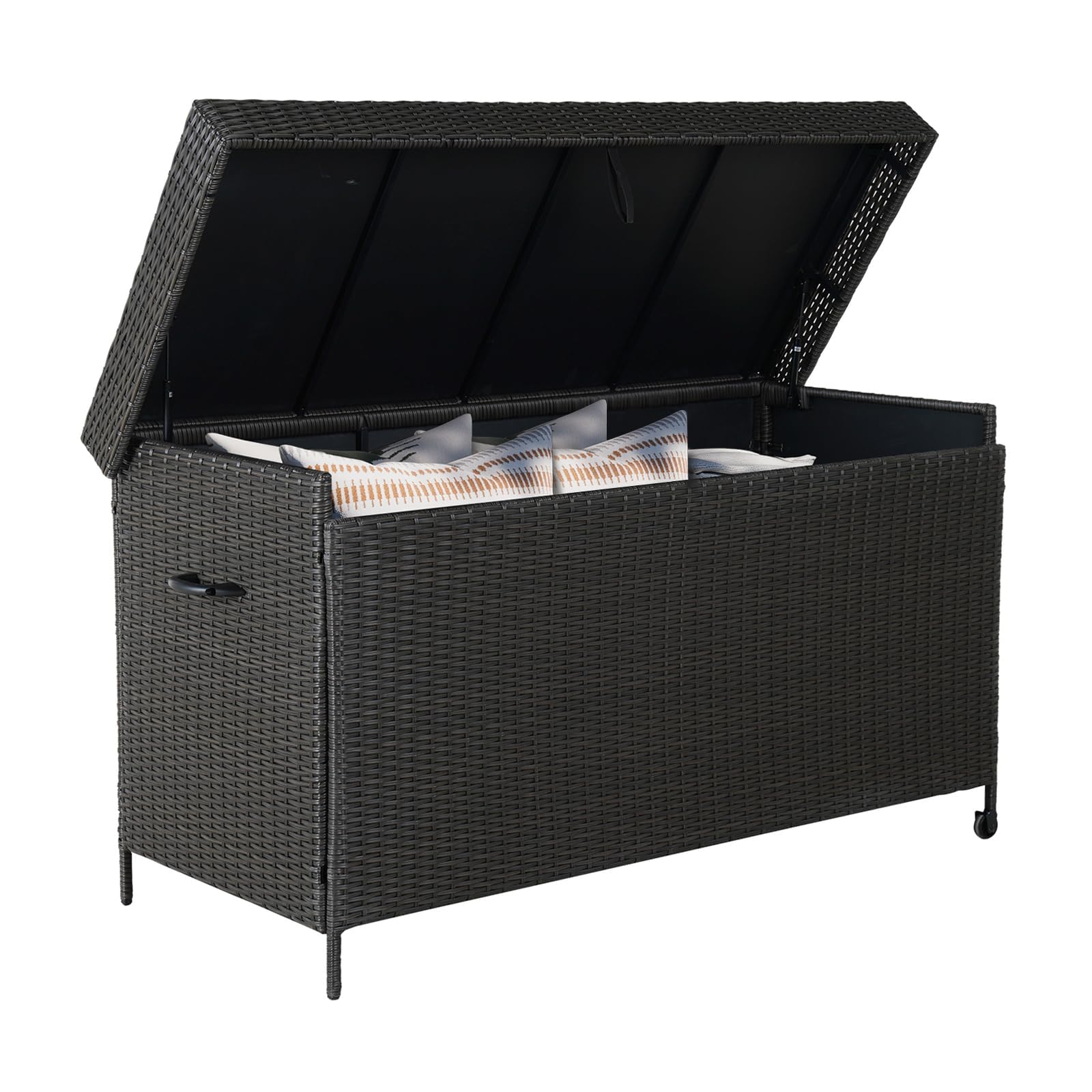 Grand patio 170 Gallon Deck Storage Box Deck Box Outdoor Storage Box Indoor Wicker Storage Bin Patio Storage Box for Patio Furniture Cushions Garden Tools Pool Accessories, Black