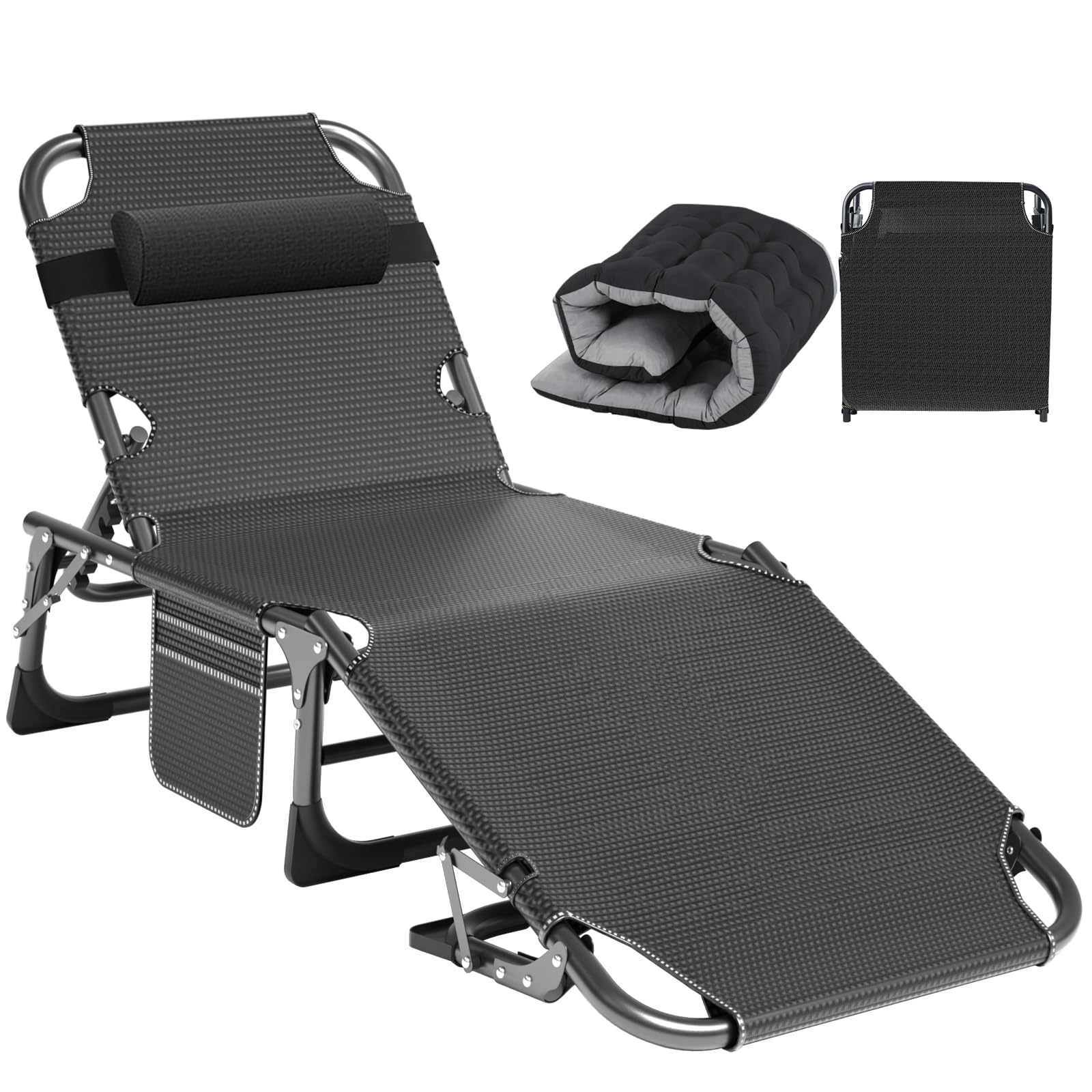 ABORON Chaise Lounge Chair,5 Positions Padded Outdoor Tanning Chair,Heavy Duty Portable Lounge Chair for Outdoor Sunbathing Patio Pool Lawn Deck Poolside,Support up to 440 Lbs