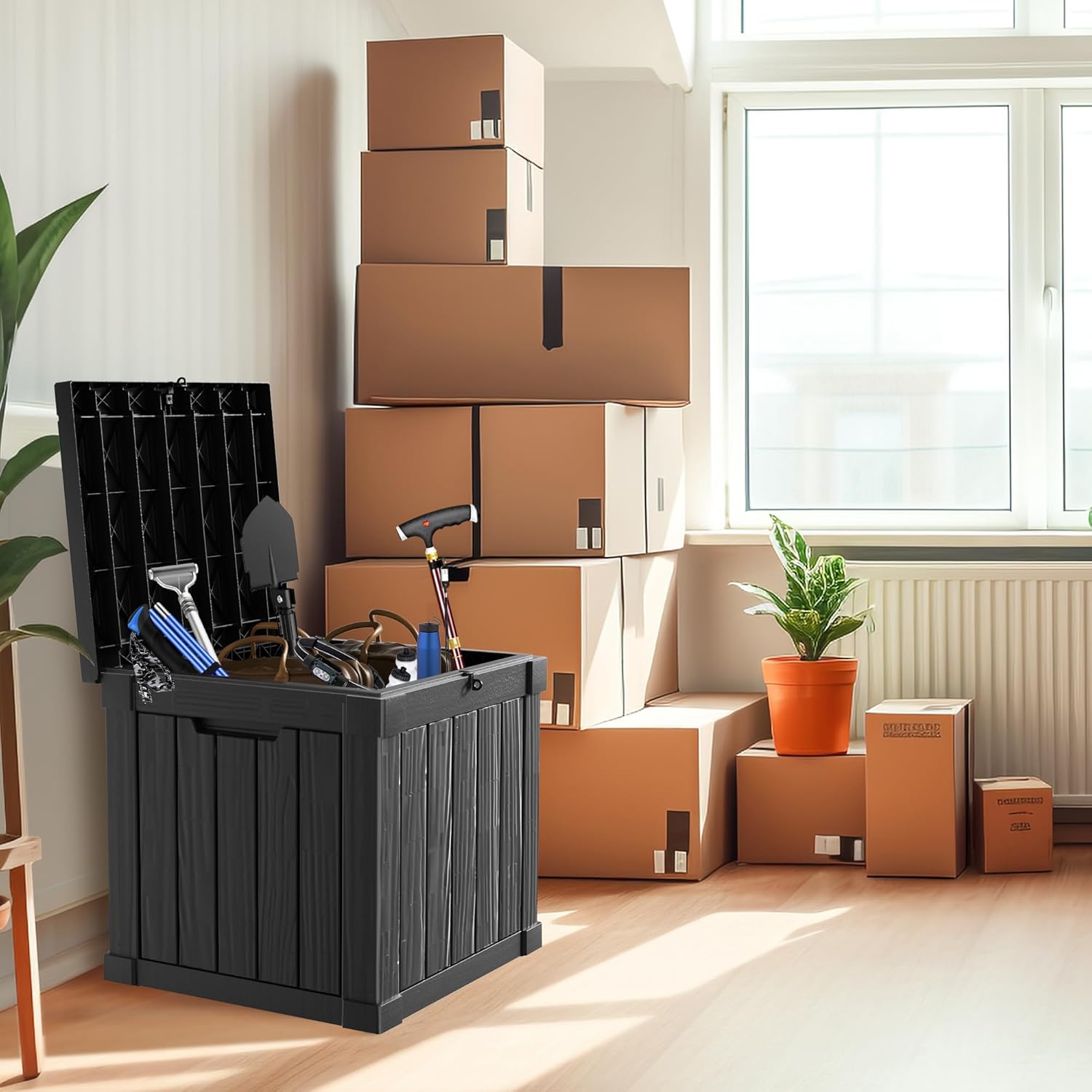 PatioZen 50 Gallon Resin Deck Box Outdoor Storage Box with Lockable Lid, Waterproof for Patio Cushions, Gardening Tools & Exercise Equipment