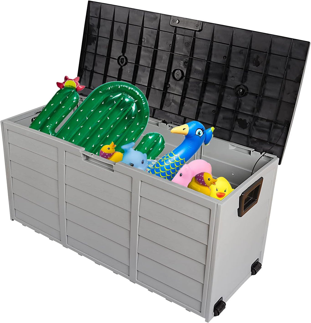 Extra-Large 75 Gallon Outdoor Storage Deck Box – Weather-Resistant Plastic Chest for Patio Cushions, Tools, Toys & Garden Supplies, Lockable Seat Design