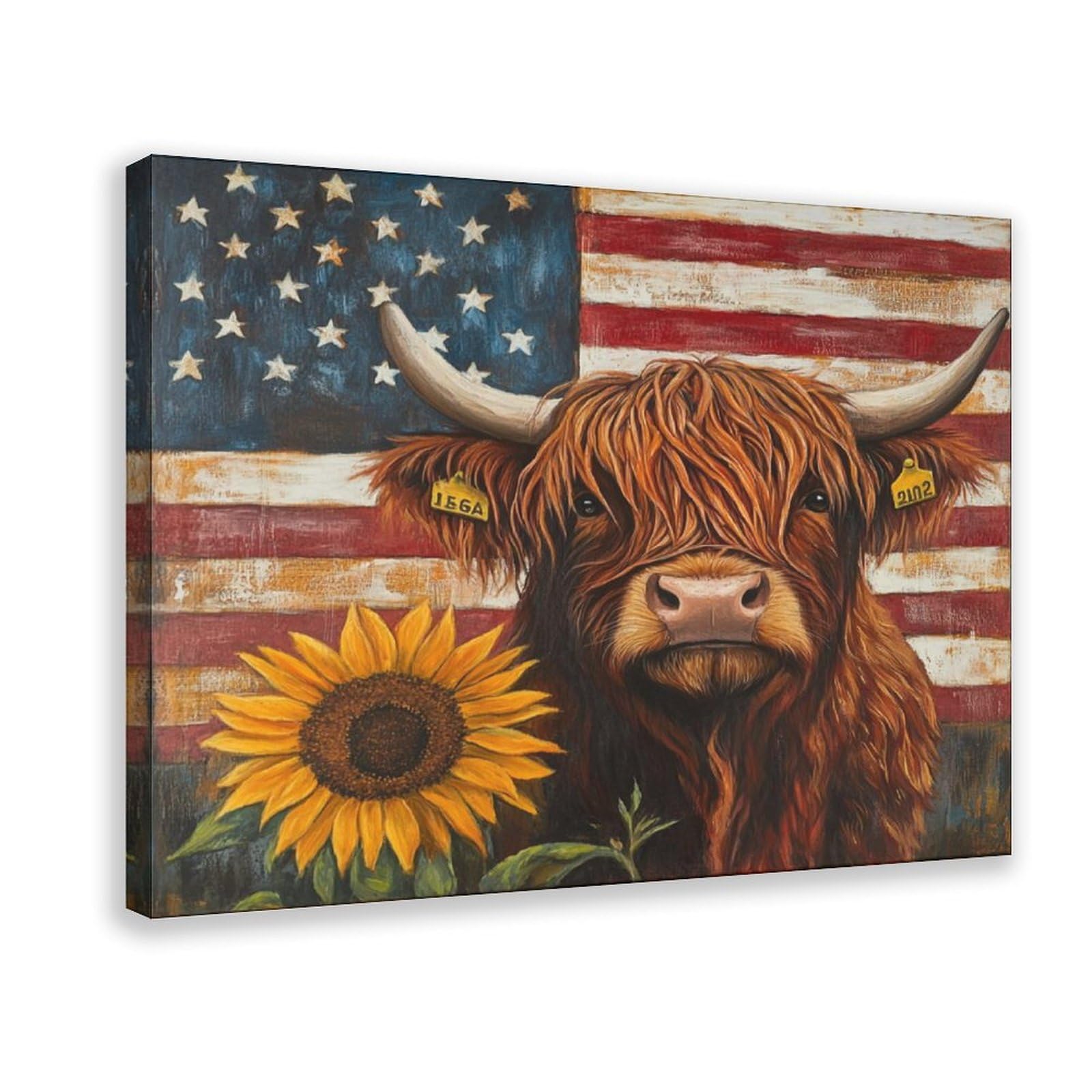 UZWGG 1pcs Framed Wall Art Classic Farmhouse Pastoral Wall Decoration Red Old Barn Truck Canvas Print American Flag Decoration Painting Independence Day Gift Wrapped Canvas 24x36inch(60x90cm)