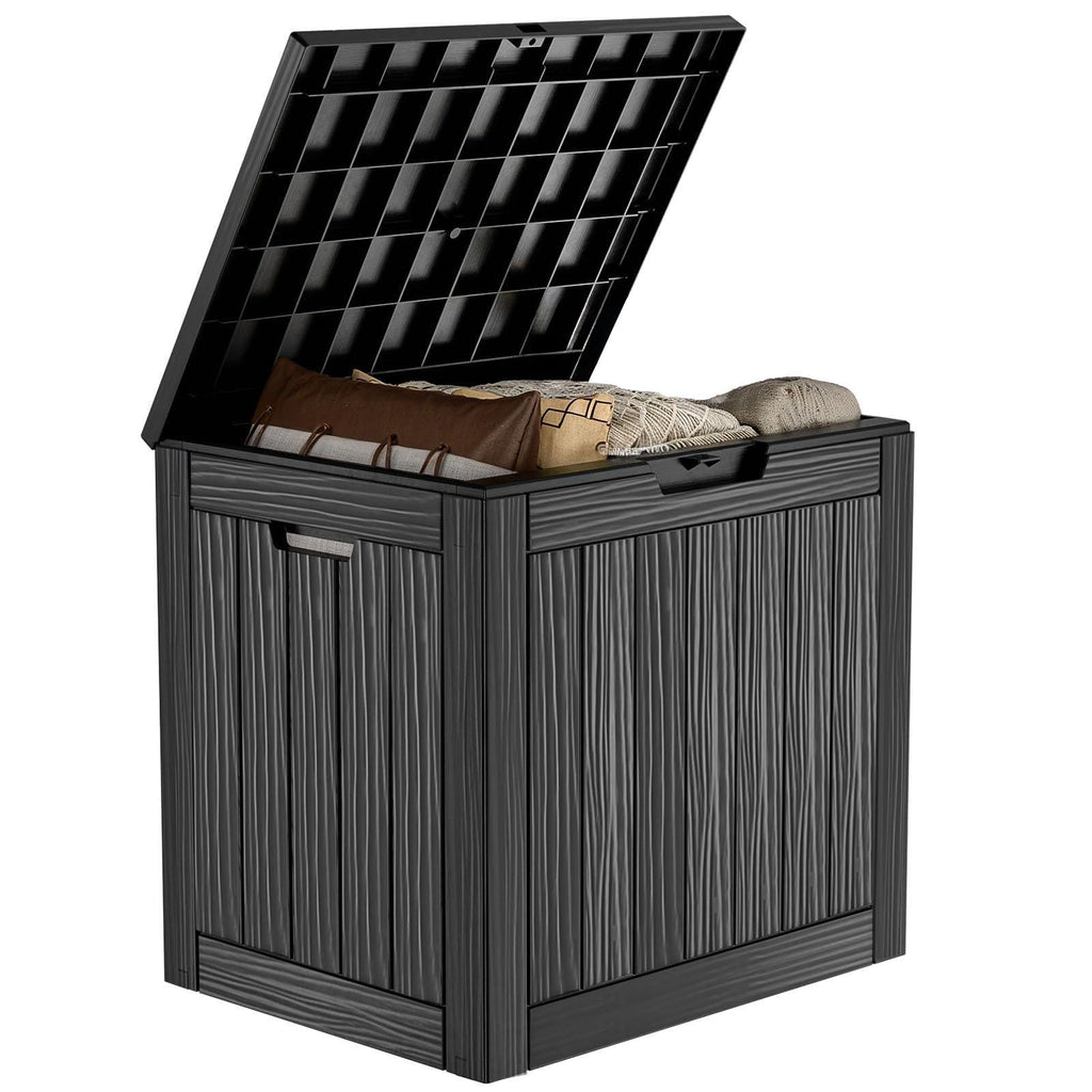 PatioZen 31 Gallon Wicker Pattern Resin Deck Box, Lockable Patio Outdoor Storage Box for Furniture, Garden Tools and Tools Storage, Waterproof Outside Storage Box (Grey)