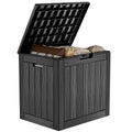 PatioZen 31 Gallon Wicker Pattern Resin Deck Box, Lockable Patio Outdoor Storage Box for Furniture, Garden Tools and Tools Storage, Waterproof Outside Storage Box (Grey)