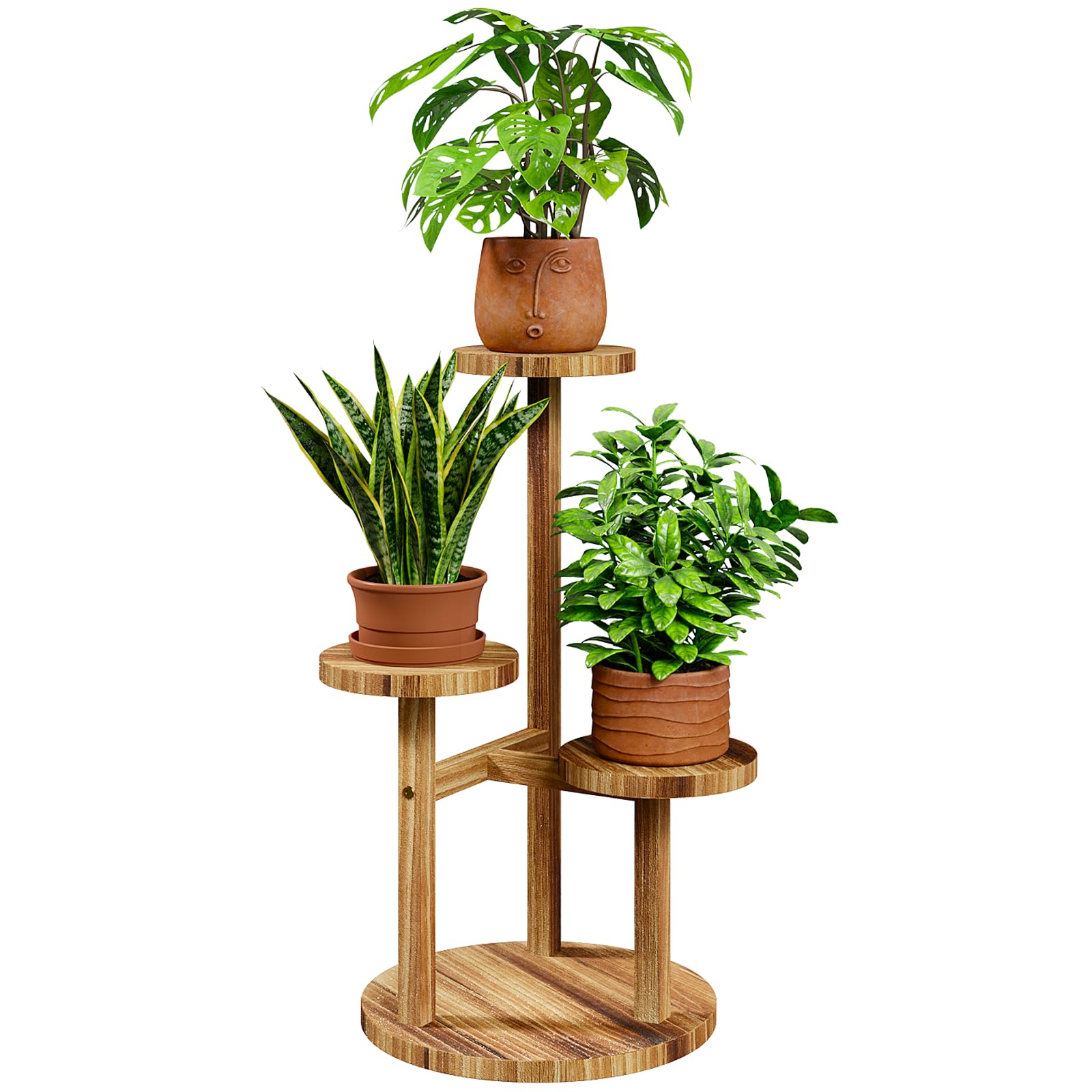 4-Tier Wood Plant Stand with Grow Lights, Indoor & Outdoor Plant Shelf