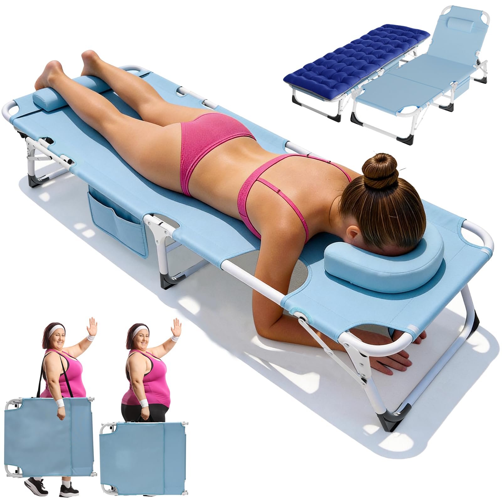 ABORON Chaise Lounge Chair,5 Positions Padded Outdoor Tanning Chair,Heavy Duty Portable Lounge Chair for Outdoor Sunbathing Patio Pool Lawn Deck Poolside,Support up to 440 Lbs