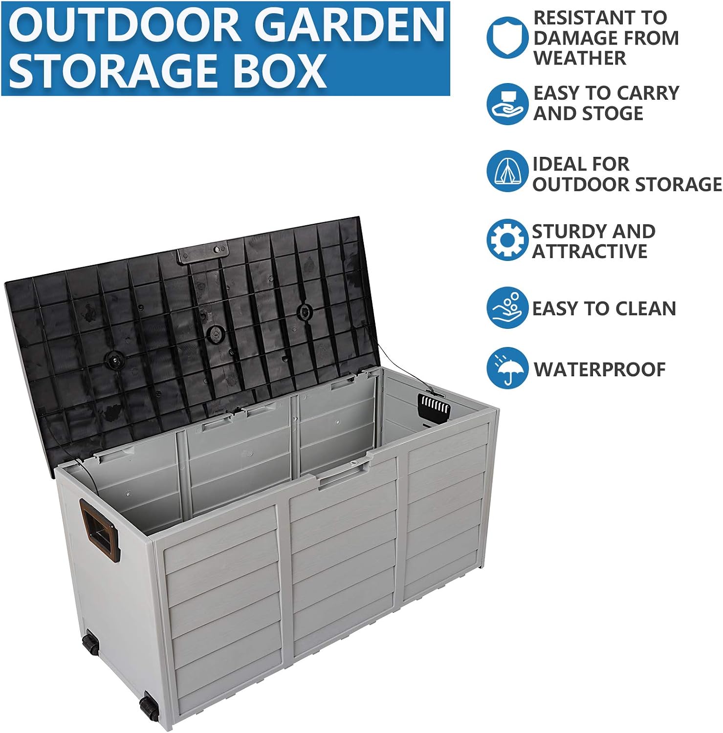 Extra-Large 75 Gallon Outdoor Storage Deck Box – Weather-Resistant Plastic Chest for Patio Cushions, Tools, Toys & Garden Supplies, Lockable Seat Design