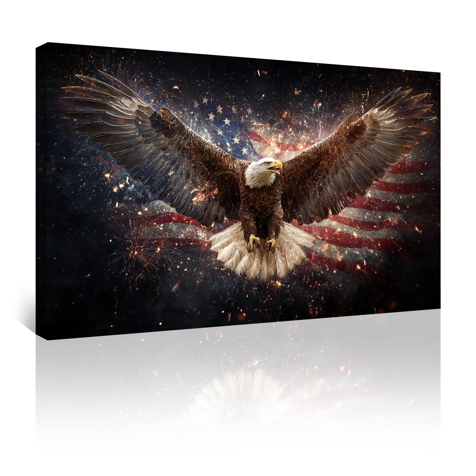 Azatyam American Flag Wall Art Patriotic Floral Picture USA Americana Decor Red White Rose Painting Wildflower Canvas Prints Vintage Country Style Artwork for Living Room Office Bedroom Wall Decor 16" x 24"