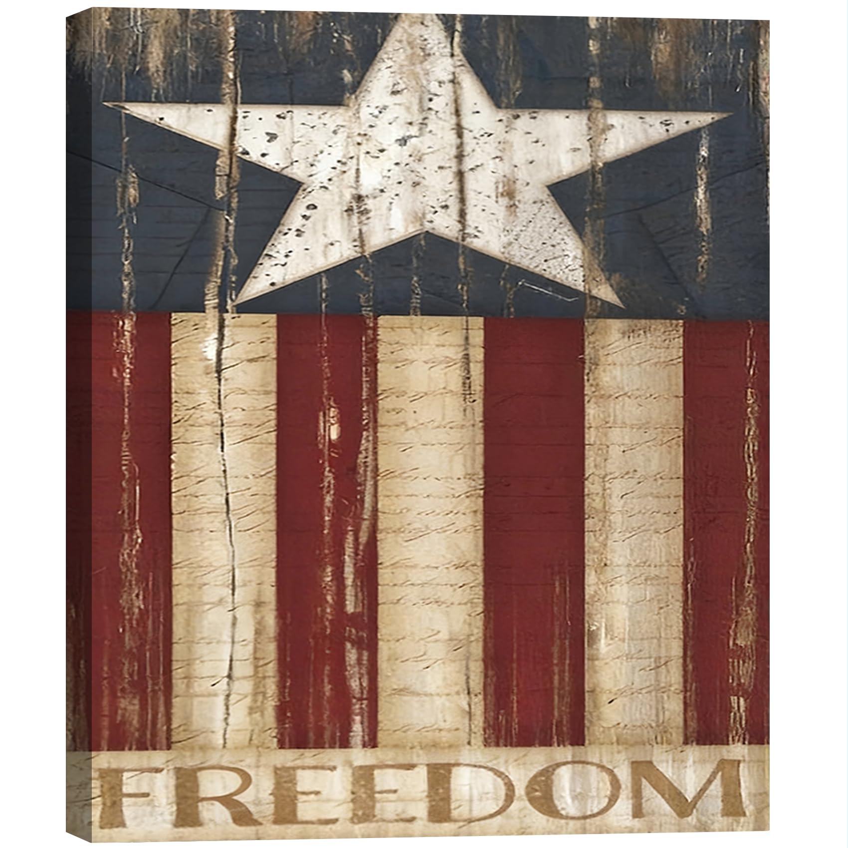 Vintage American Flag Wildflower Canvas Wall Art for Living Room, Framed Patriotic 4th of July Canvas Prints Pictures, Rustic Farmhouse Artwork for Enterway Bedroom Bathroom Wall Decor