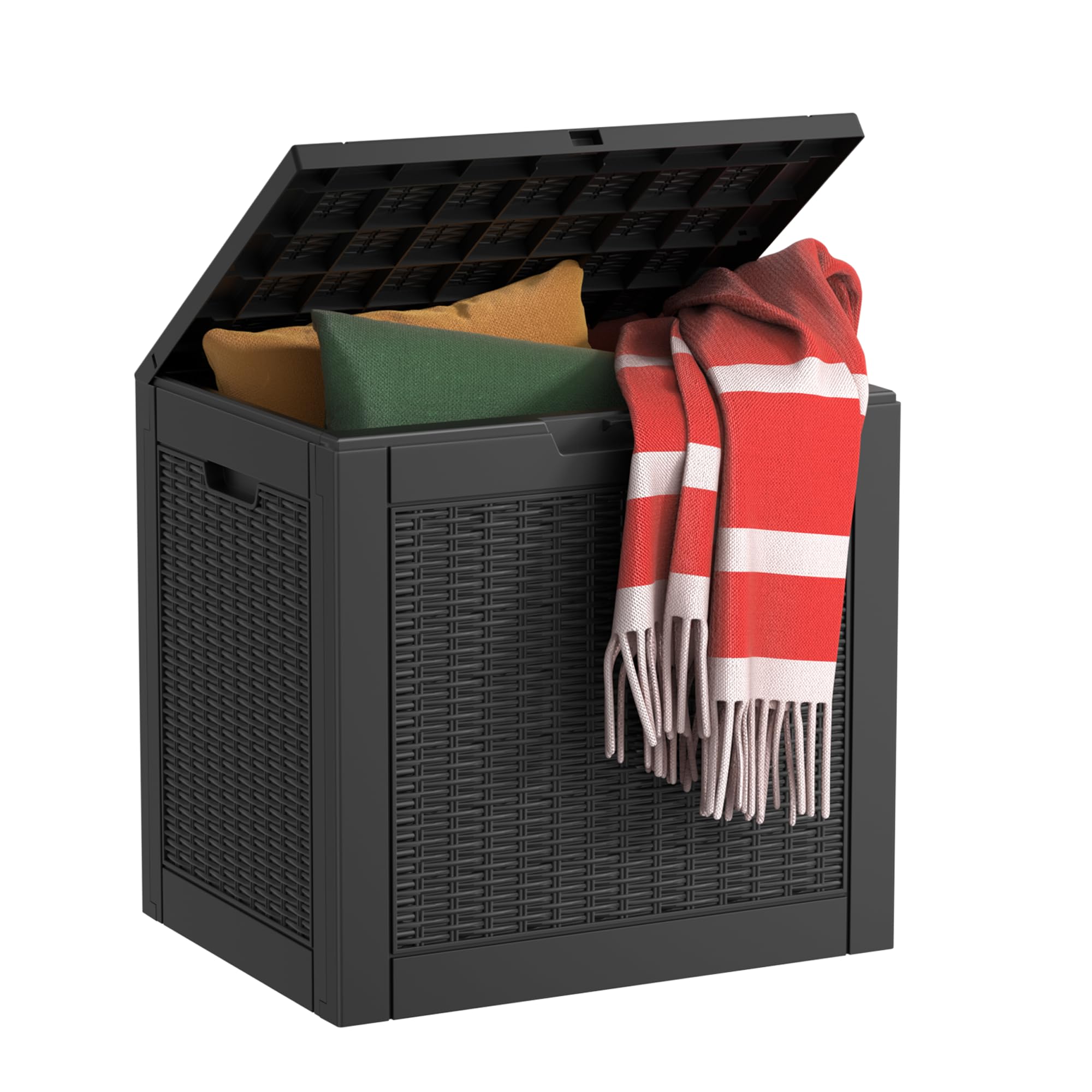 EasyUp 85 Gallon Outdoor Storage Box, Resin Waterproof UV-Resistant Deck Box, Reinforced Stability for Patio, Garden, and Poolside, Striped Black