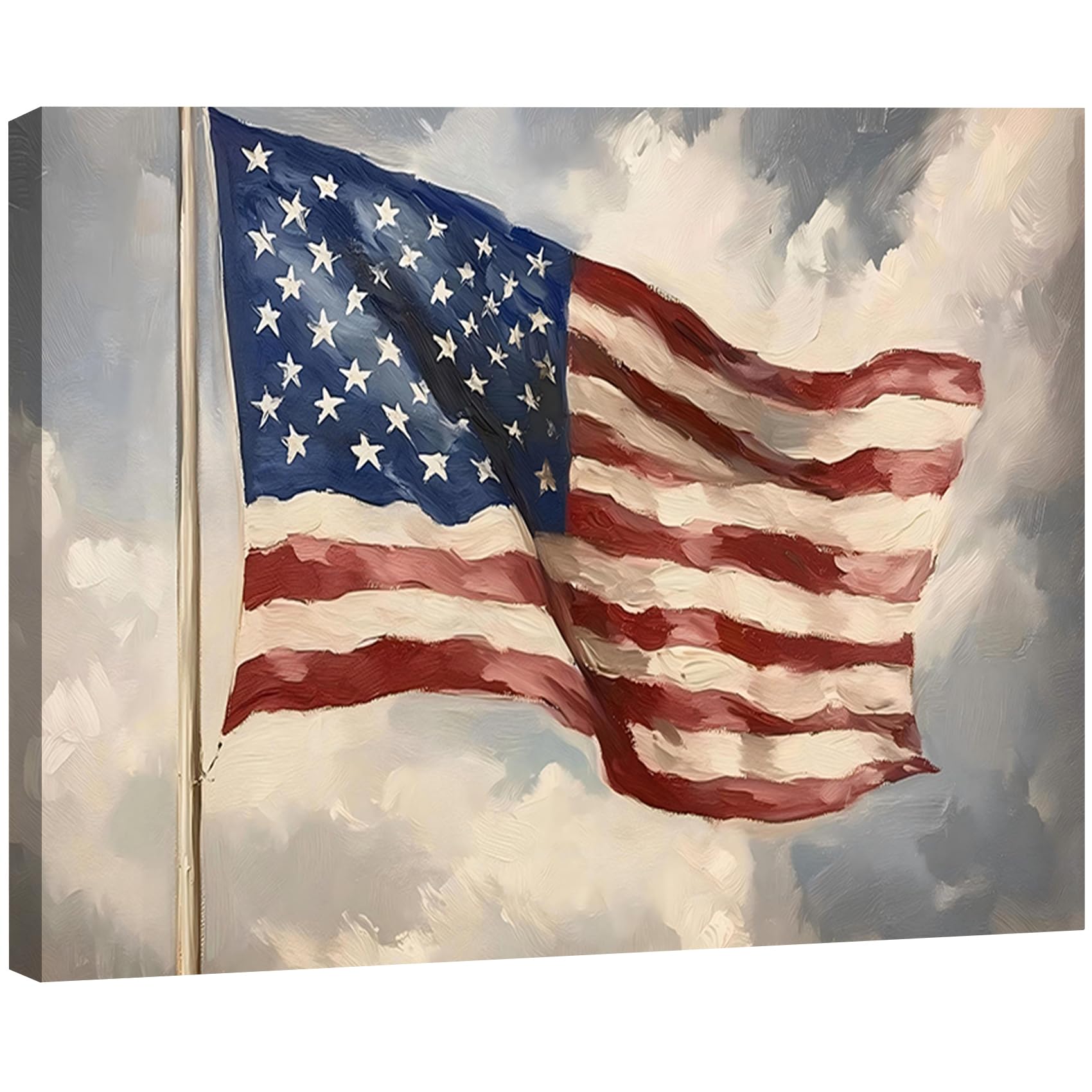 Vintage American Flag Wildflower Canvas Wall Art for Living Room, Framed Patriotic 4th of July Canvas Prints Pictures, Rustic Farmhouse Artwork for Enterway Bedroom Bathroom Wall Decor