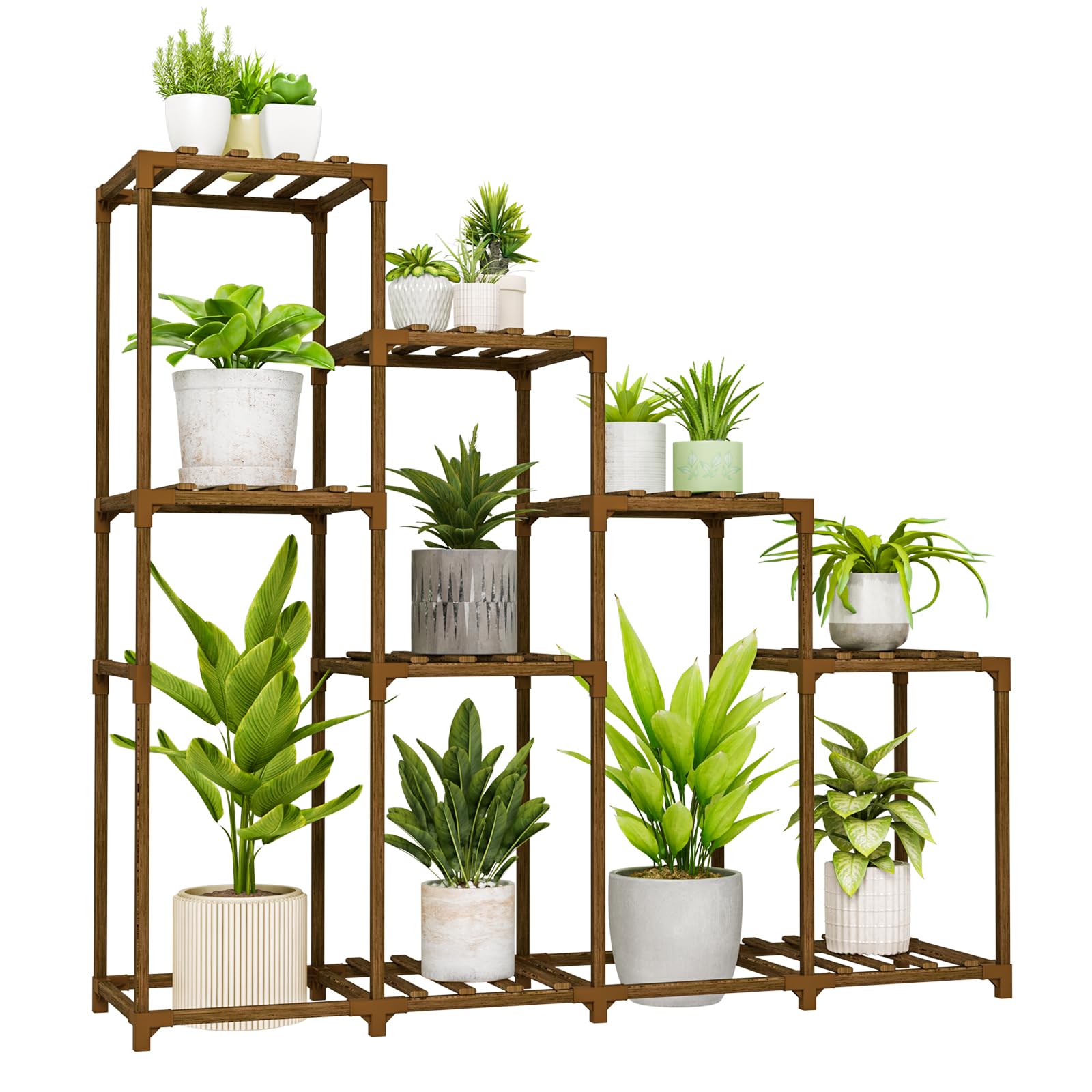 Bamworld Large Plant Shelf Outdoor Wood Plant Stand Large Rack for Living Room Patio, Balcony and Garden