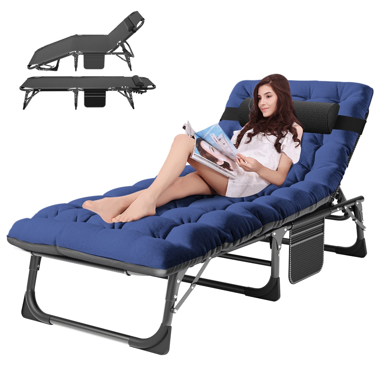 ABORON Chaise Lounge Chair,5 Positions Padded Outdoor Tanning Chair,Heavy Duty Portable Lounge Chair for Outdoor Sunbathing Patio Pool Lawn Deck Poolside,Support up to 440 Lbs