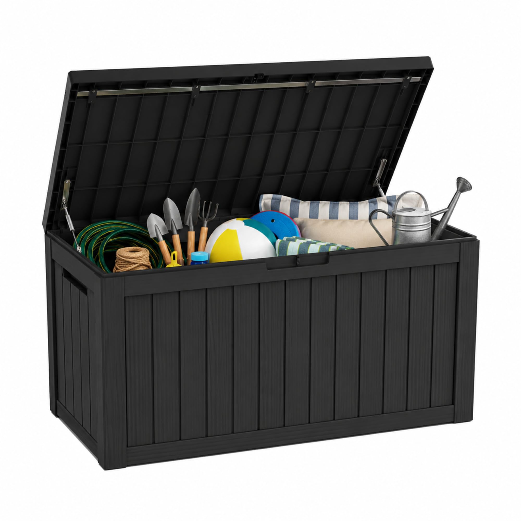 80 Gallon Deck Box with Wheels, Waterproof Resin Outdoor Storage, Easy Assembly, Rolling Bin for Patio Cushions, Pool Toys & Garden Tools, Brown