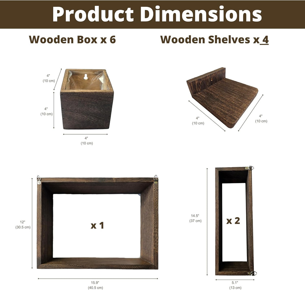 LaLaGreen Wooden Floating Shelves (13-Piece Set) Wall Mounted Plant Shelf, Planter Boxes for Indoor Plants, Decorative Wood Display Shadow Box Kitchen, Bathroom, Bedroom, Living Room, and Home Decor