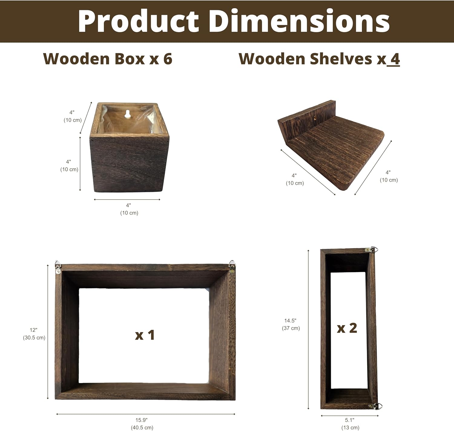 LaLaGreen Wooden Floating Shelves (13-Piece Set) Wall Mounted Plant Shelf, Planter Boxes for Indoor Plants, Decorative Wood Display Shadow Box Kitchen, Bathroom, Bedroom, Living Room, and Home Decor
