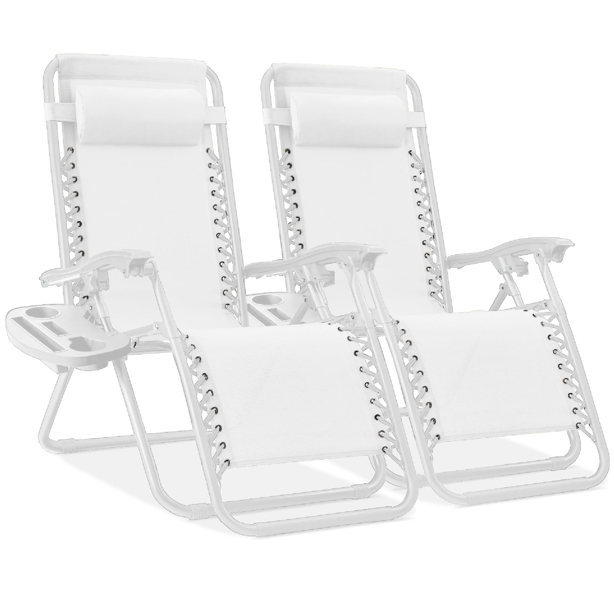 Best Choice Products Set of 2 Adjustable Steel Mesh Zero Gravity Lounge Chair Recliners w/Pillows and Cup Holder Trays - Ice Gray