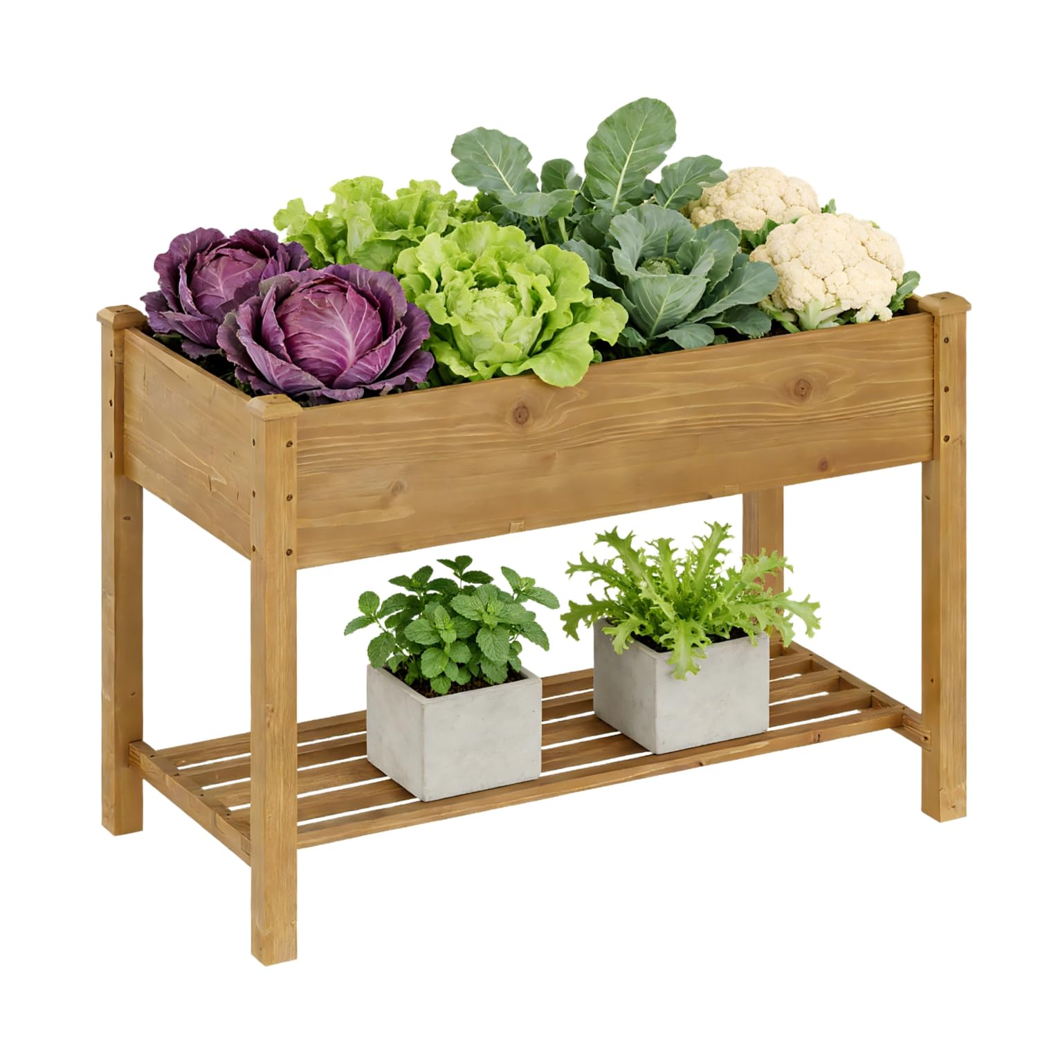 72x24x30.7in Wooden Planter Box with Storage Shelf Raised Garden Bed with Legs Elevated Wood Planter Box for Vegetables Flowers Herbs Garden Planter for Backyard Patio Balcony (Natural, Large)
