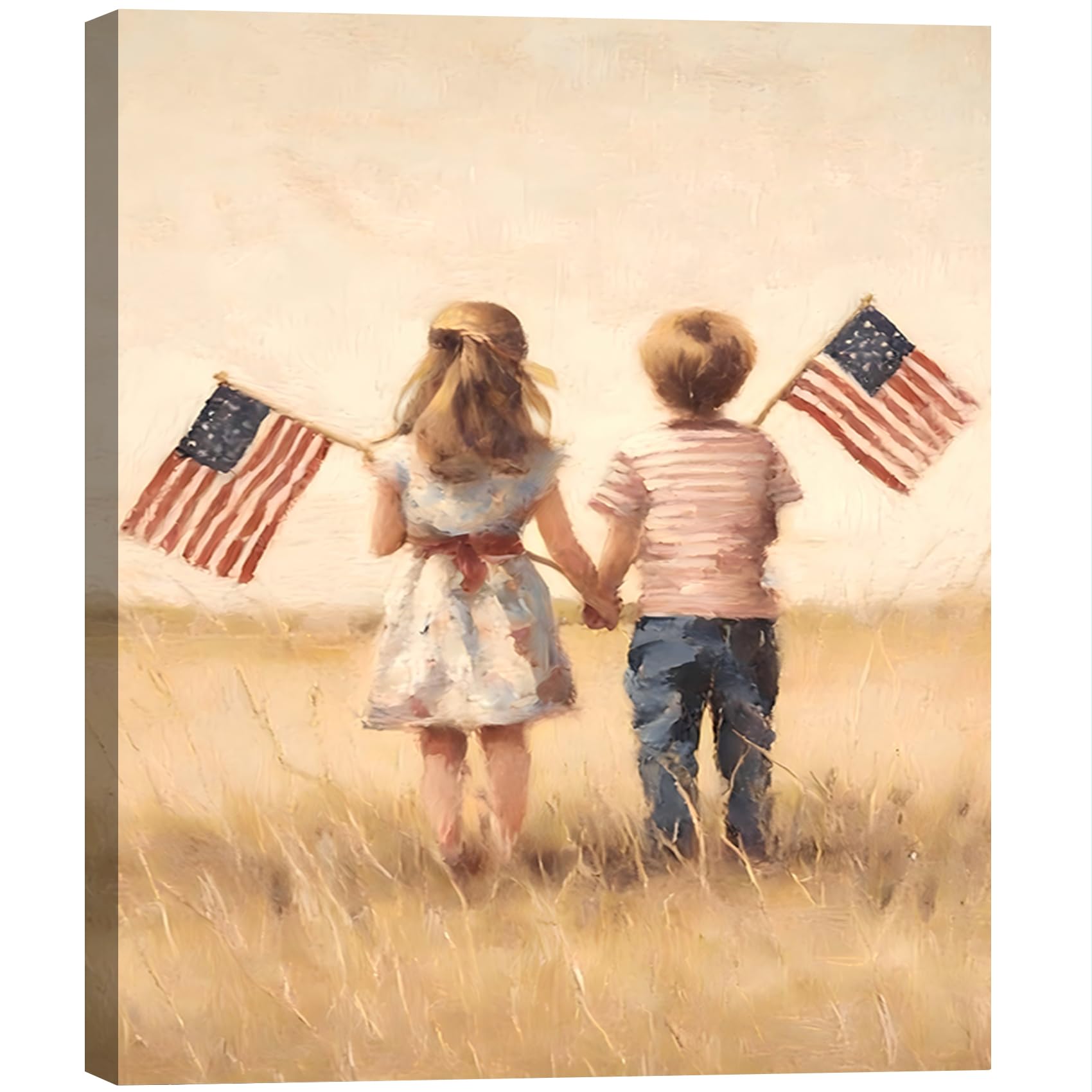 Vintage American Flag Wildflower Canvas Wall Art for Living Room, Framed Patriotic 4th of July Canvas Prints Pictures, Rustic Farmhouse Artwork for Enterway Bedroom Bathroom Wall Decor