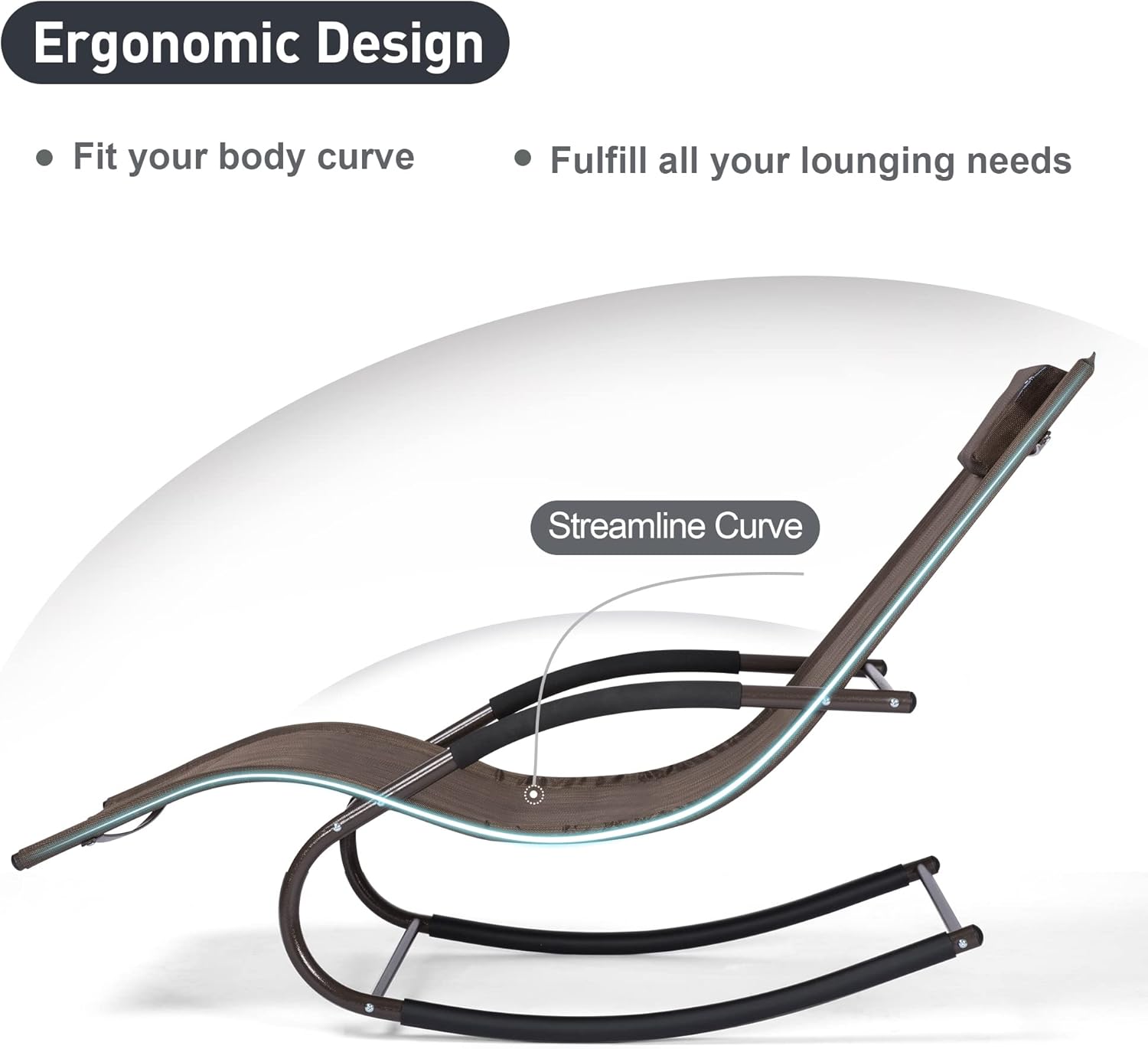 Lounge Chair, Outdoor Chaise Lounge with Detachable Pillow for Patio, Lawn, Pool, Outdoor Lounge Chairs, Brown