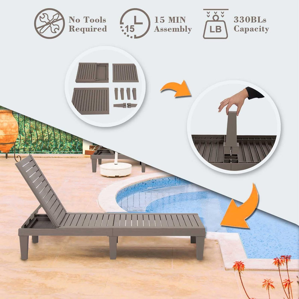 Outdoor Chaise Lounge Chair for Pool, Patio Bench Waterproof Sunbed,Grey