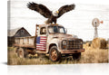 Fochorlo Farm Wall Decor Rustic Truck Wall Art Bald Eagle Painting American Flag Picture for Living Room Bed Room 20"X36"