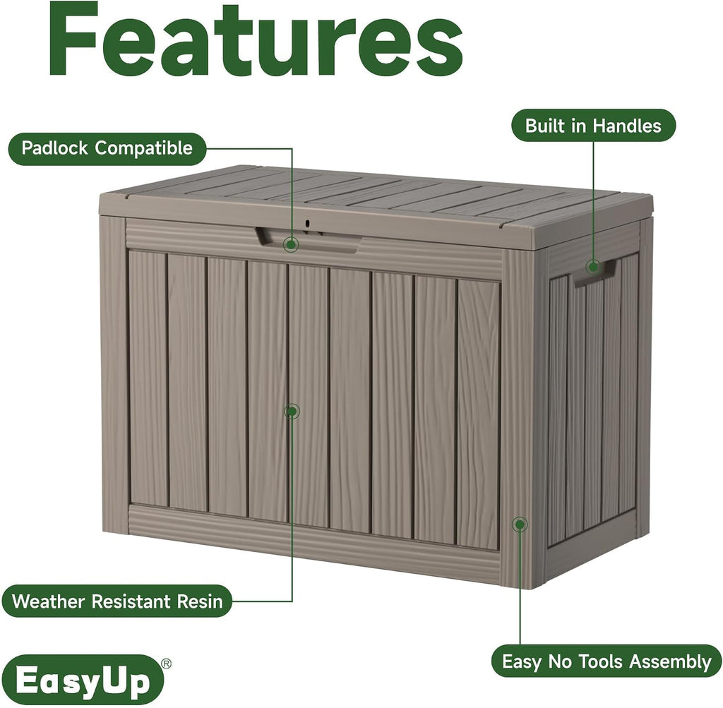 EasyUp 50 Gallon Outdoor Storage Box, Outdoor Deck Boxes for Garden Tools Equipment,Cushions and Patio Storage,Lockable and Resin