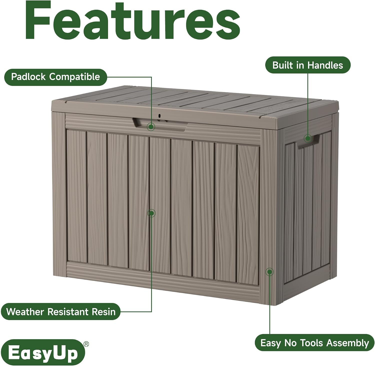 EasyUp 50 Gallon Outdoor Storage Box, Outdoor Deck Boxes for Garden Tools Equipment,Cushions and Patio Storage,Lockable and Resin