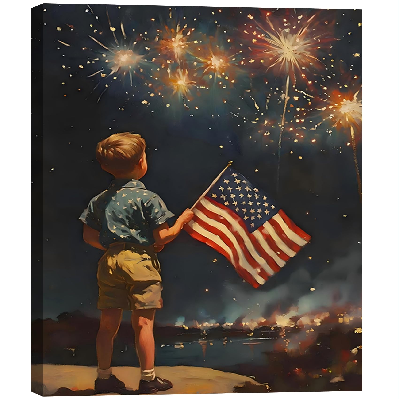 Vintage American Flag Wildflower Canvas Wall Art for Living Room, Framed Patriotic 4th of July Canvas Prints Pictures, Rustic Farmhouse Artwork for Enterway Bedroom Bathroom Wall Decor