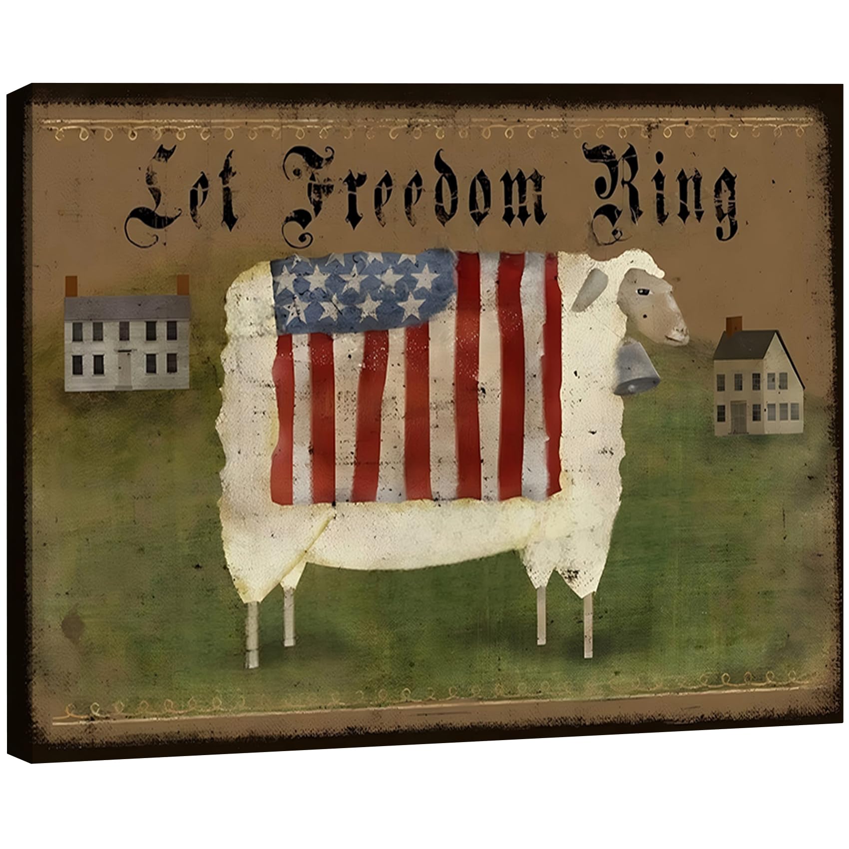 Vintage American Flag Wildflower Canvas Wall Art for Living Room, Framed Patriotic 4th of July Canvas Prints Pictures, Rustic Farmhouse Artwork for Enterway Bedroom Bathroom Wall Decor