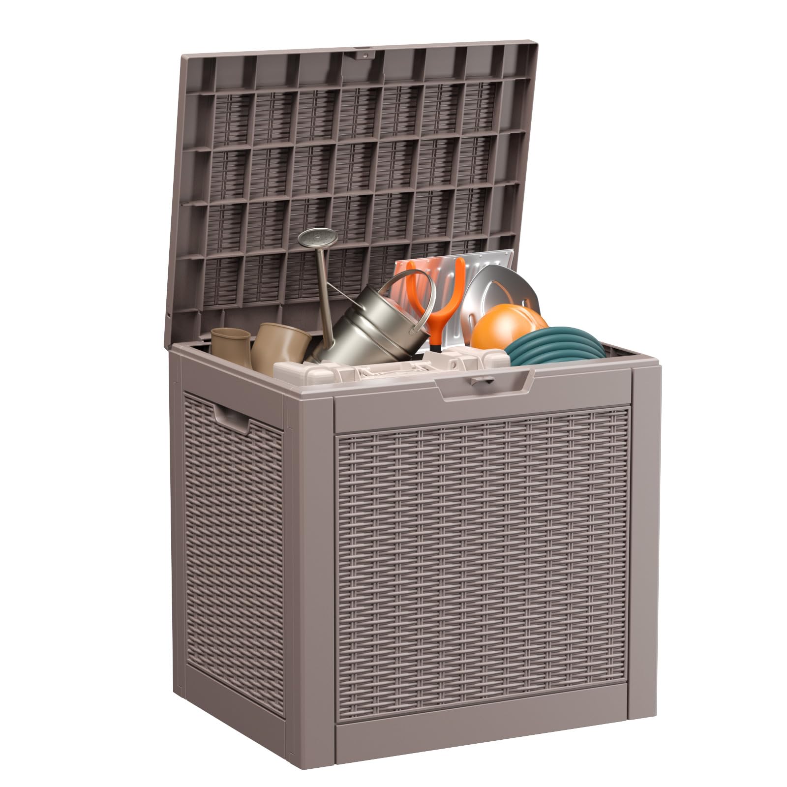 EasyUp 85 Gallon Outdoor Storage Box, Resin Waterproof UV-Resistant Deck Box, Reinforced Stability for Patio, Garden, and Poolside, Striped Black
