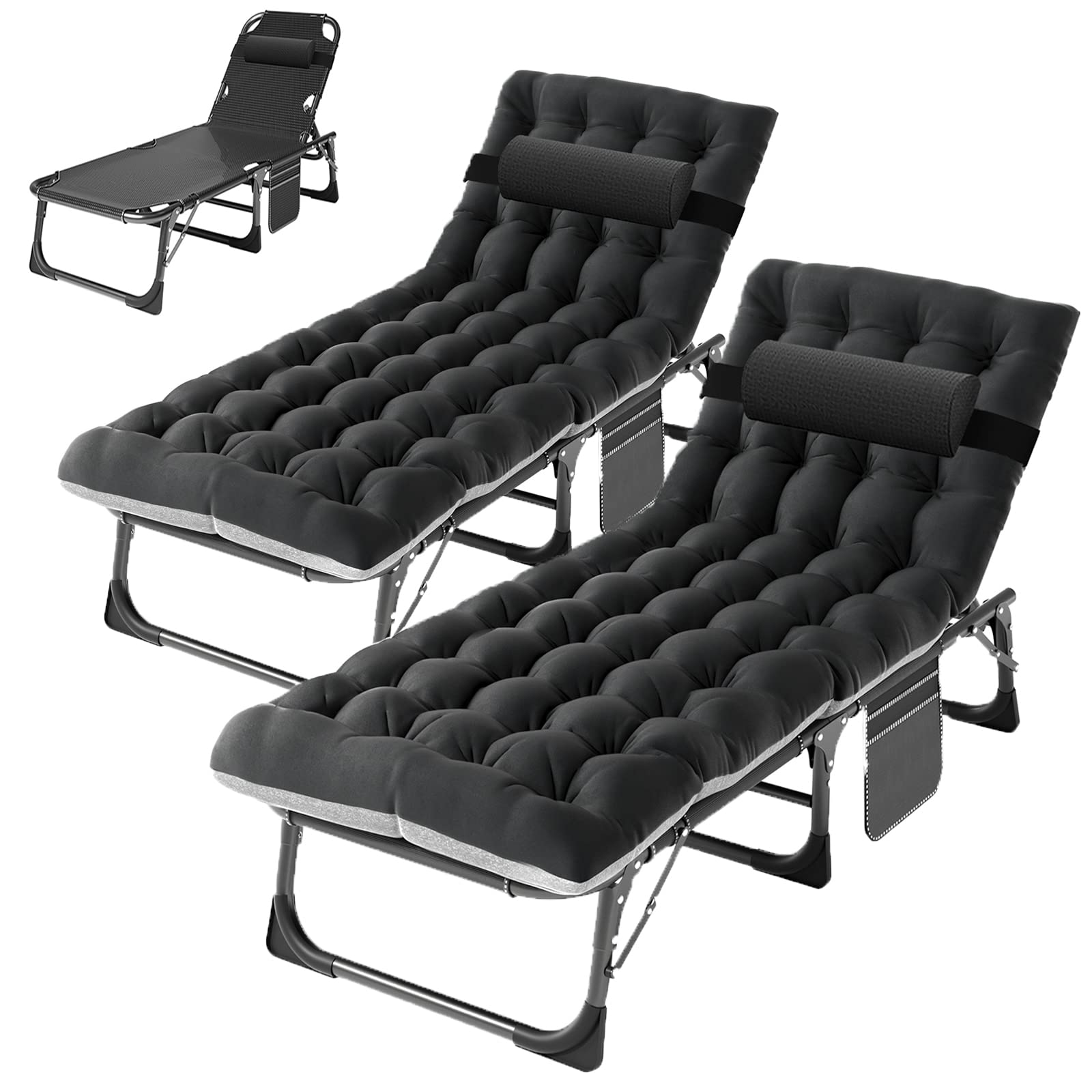 ABORON Chaise Lounge Chair,5 Positions Padded Outdoor Tanning Chair,Heavy Duty Portable Lounge Chair for Outdoor Sunbathing Patio Pool Lawn Deck Poolside,Support up to 440 Lbs