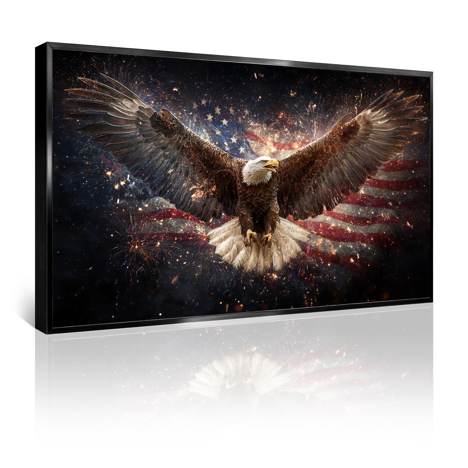 Azatyam American Flag Wall Art Patriotic Floral Picture USA Americana Decor Red White Rose Painting Wildflower Canvas Prints Vintage Country Style Artwork for Living Room Office Bedroom Wall Decor 16" x 24"