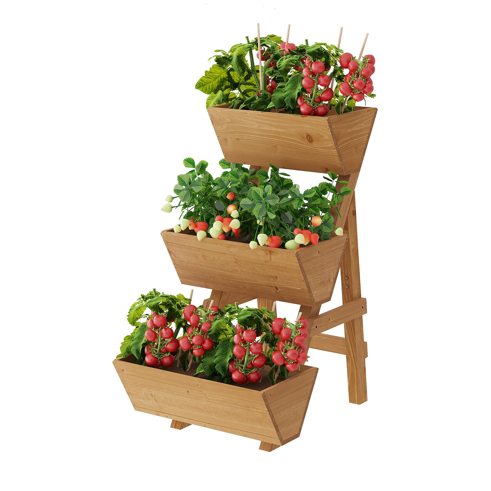 3-Tier Wooden Vertical Raised Garden Bed with Legs, Tiered Planter Box, Vertical Garden Planter,Wood Plant Stand Wood Flower Rack for Patio, Balcony, Freestanding. (Carbonized-Large)
