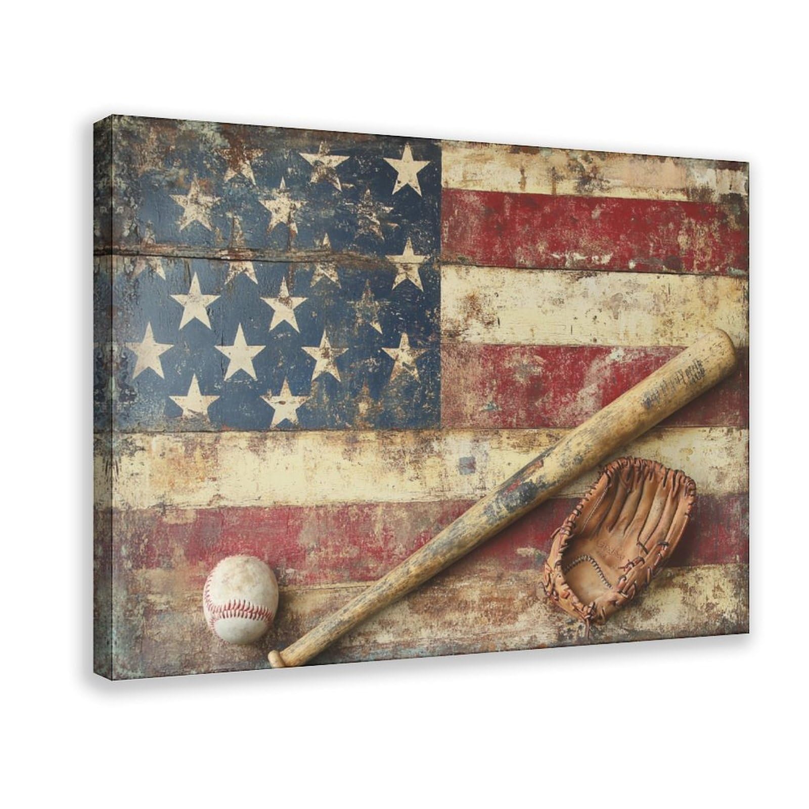 UZWGG 1pcs Framed Wall Art Classic Farmhouse Pastoral Wall Decoration Red Old Barn Truck Canvas Print American Flag Decoration Painting Independence Day Gift Wrapped Canvas 24x36inch(60x90cm)
