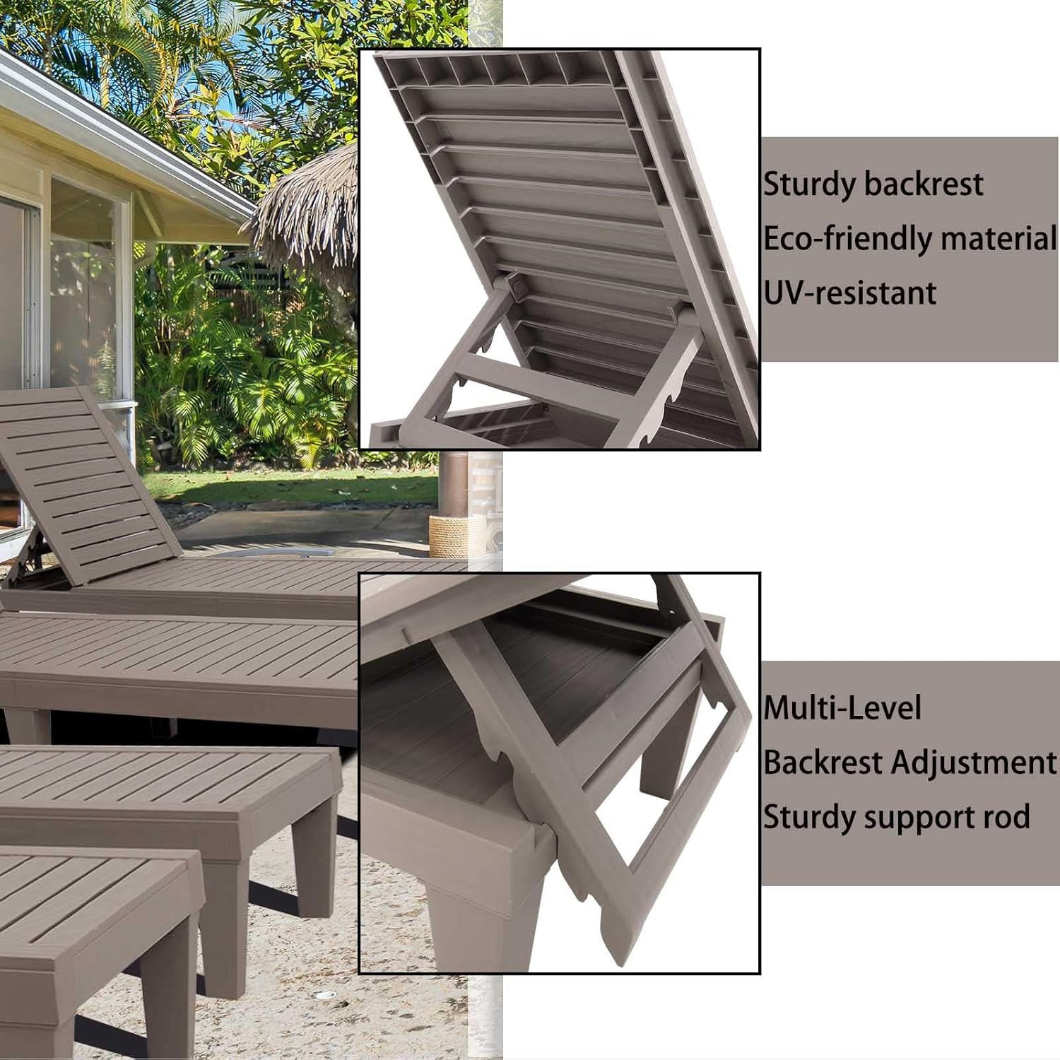 Outdoor Chaise Lounge Chair for Pool, Patio Bench Waterproof Sunbed,Grey