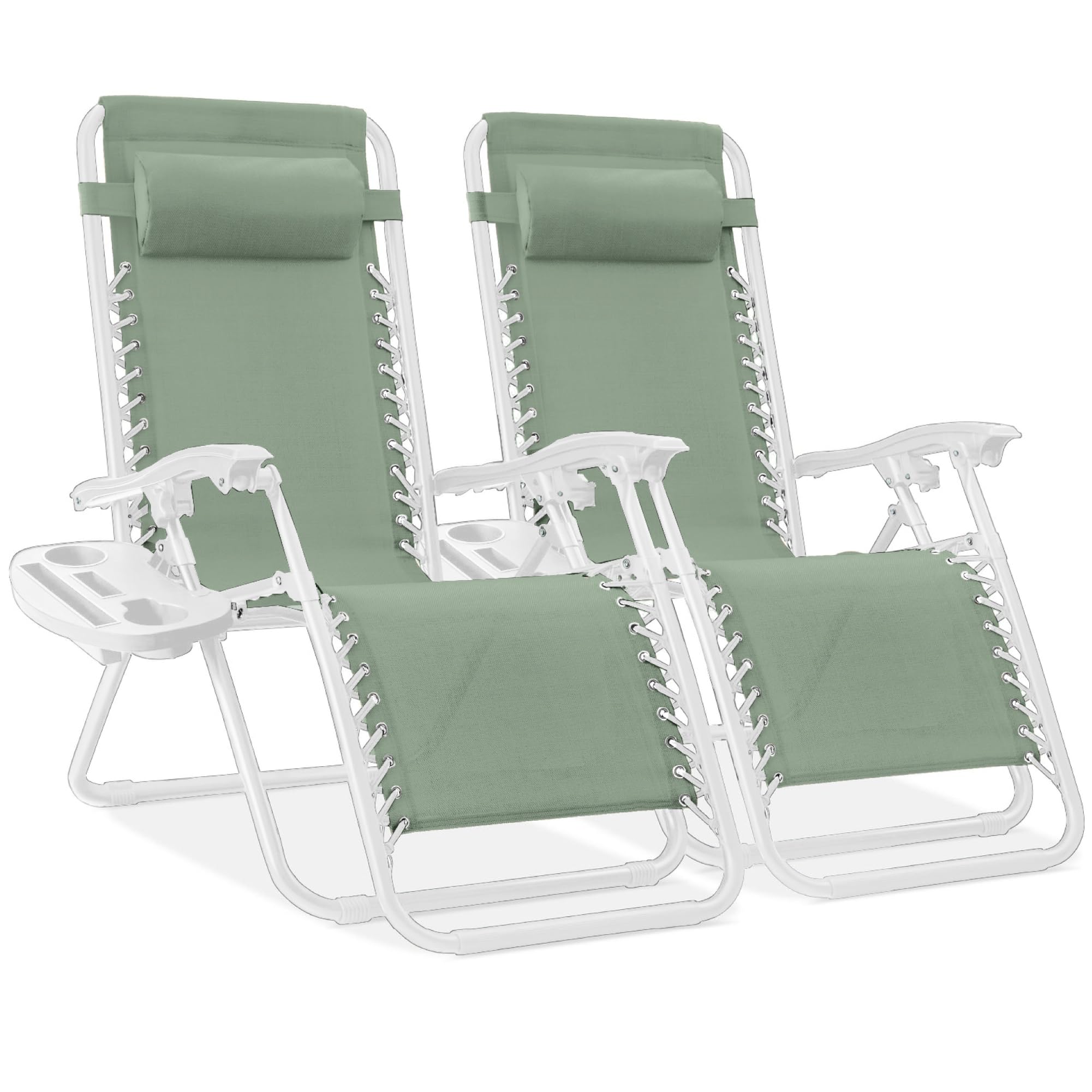 Best Choice Products Set of 2 Adjustable Steel Mesh Zero Gravity Lounge Chair Recliners w/Pillows and Cup Holder Trays - Ice Gray