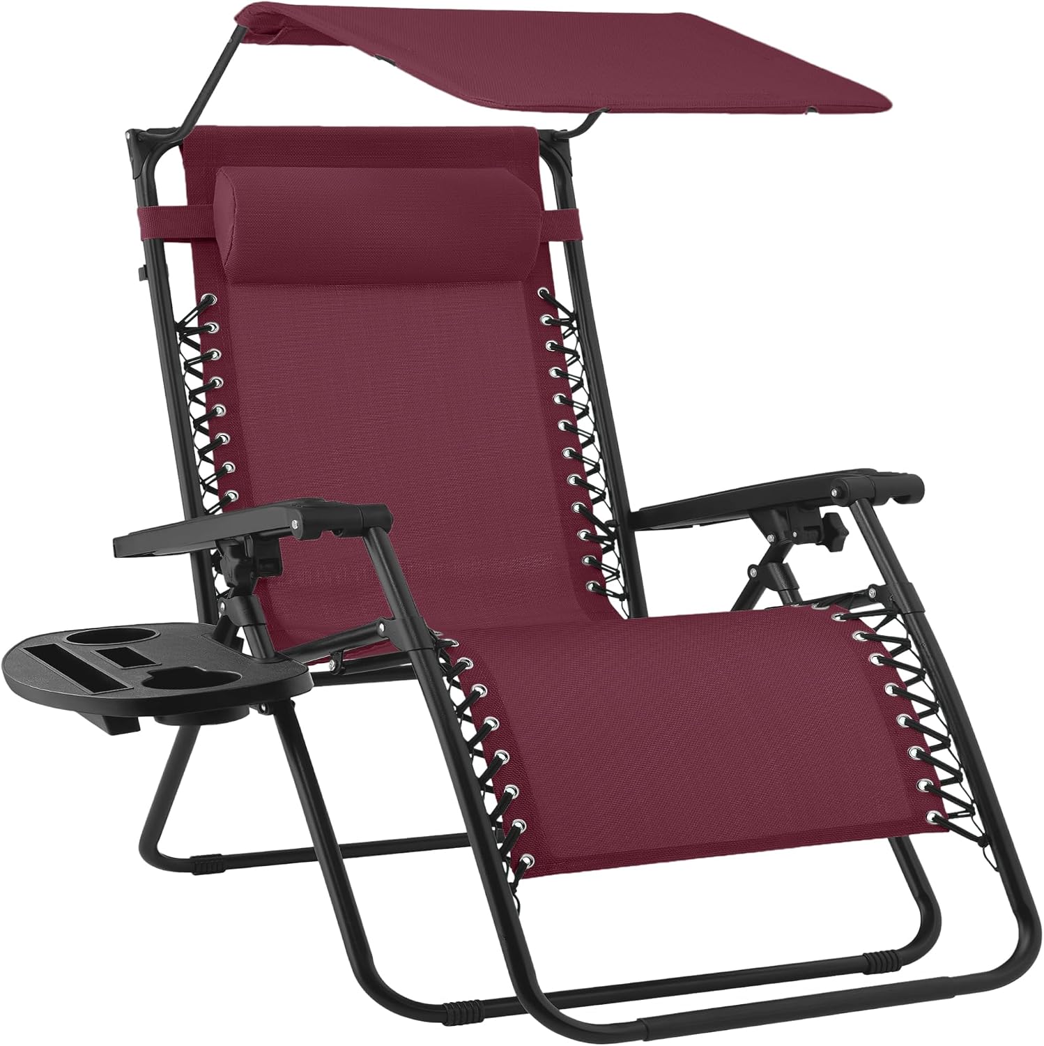 Best Choice Products Folding Zero Gravity Outdoor Recliner Patio Lounge Chair w/Adjustable Canopy Shade, Headrest, Side Accessory Tray, Textilene Mesh - Beige